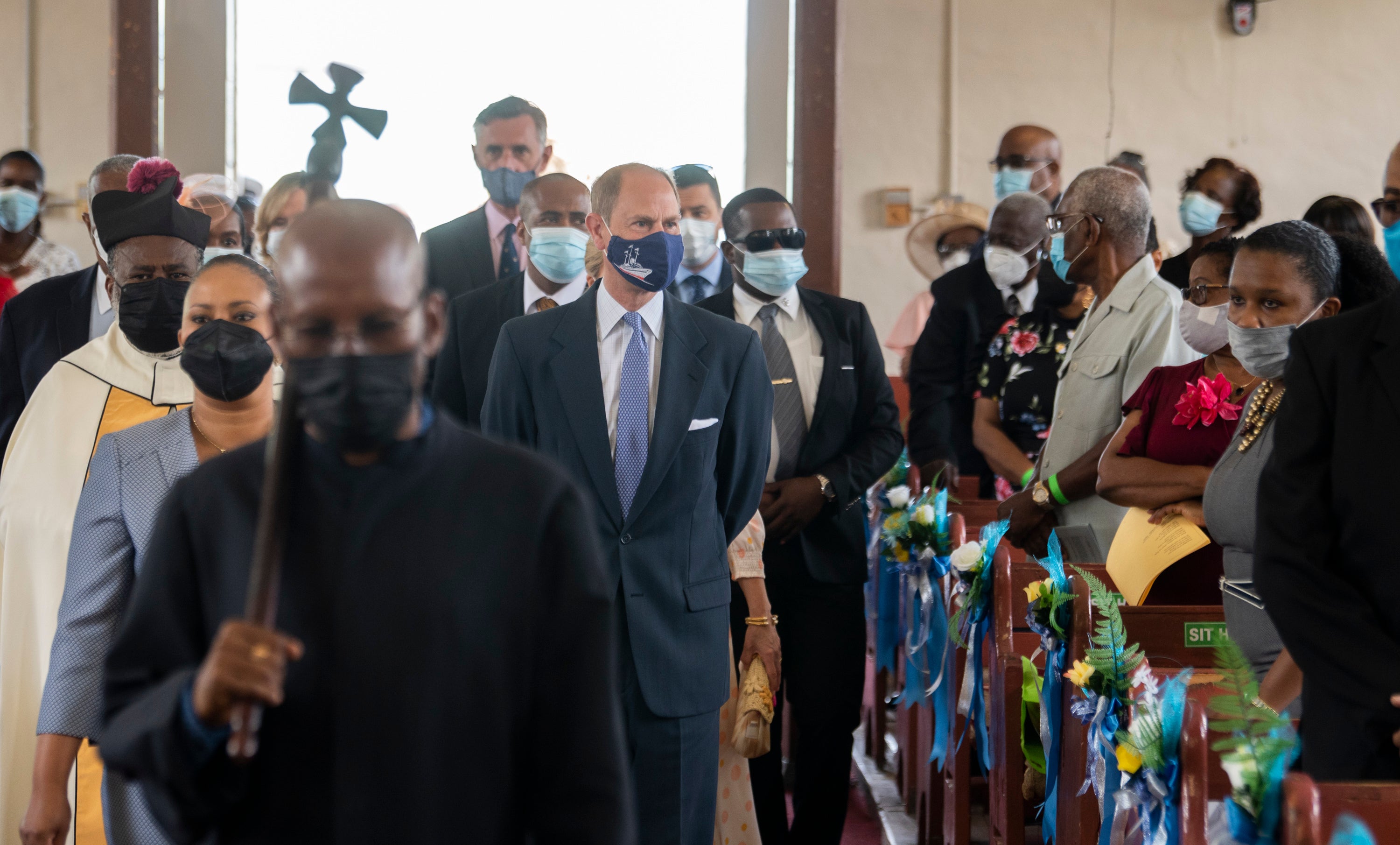 Sophie, Countess of Wessex and Prince Edward, Earl of Wessex attend a Sunday service at the Holy Trinity Anglican Church on April 24, 2022 in Castries, Saint Lucia.