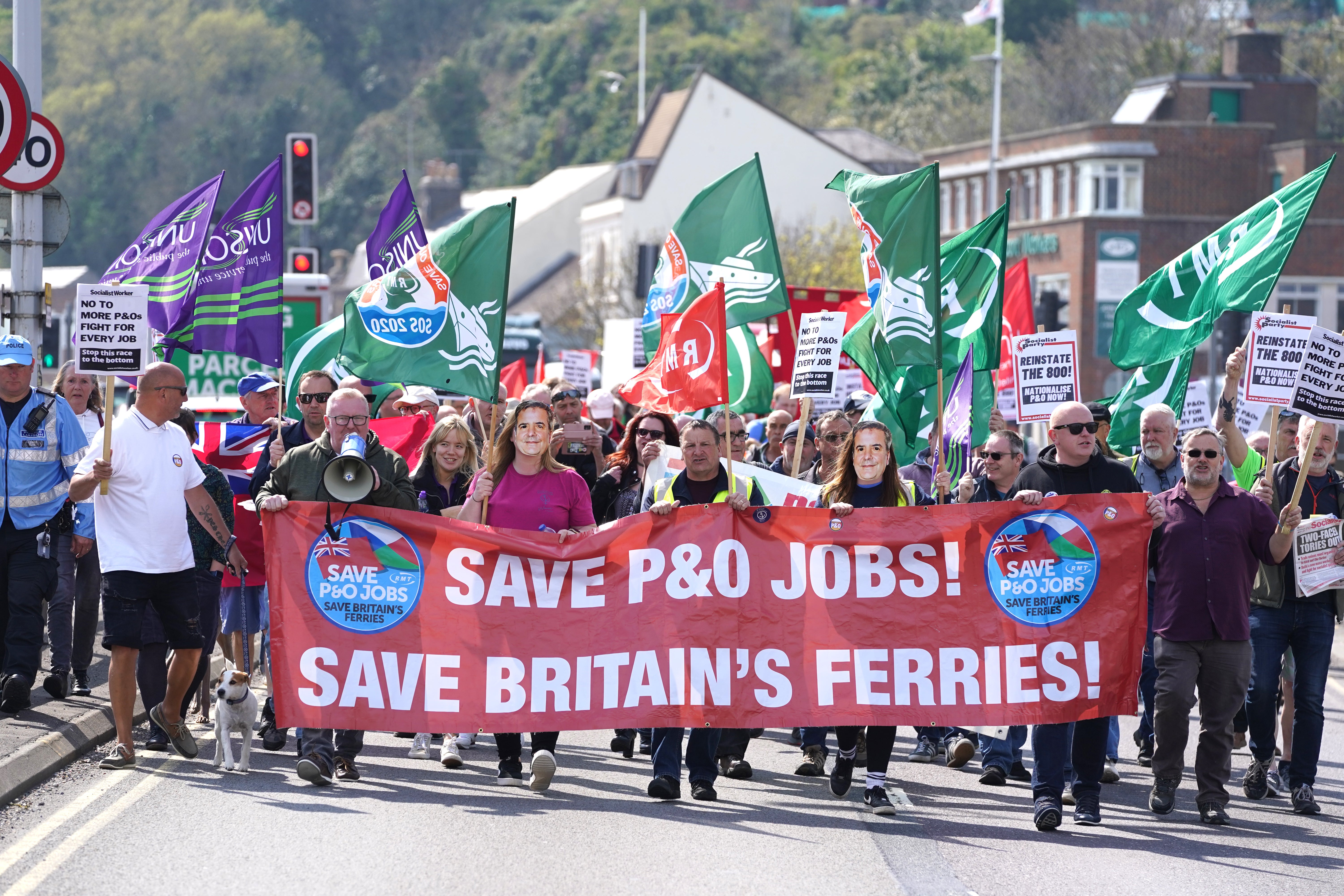 P&O Ferries staff protesting last April after the mass sackings