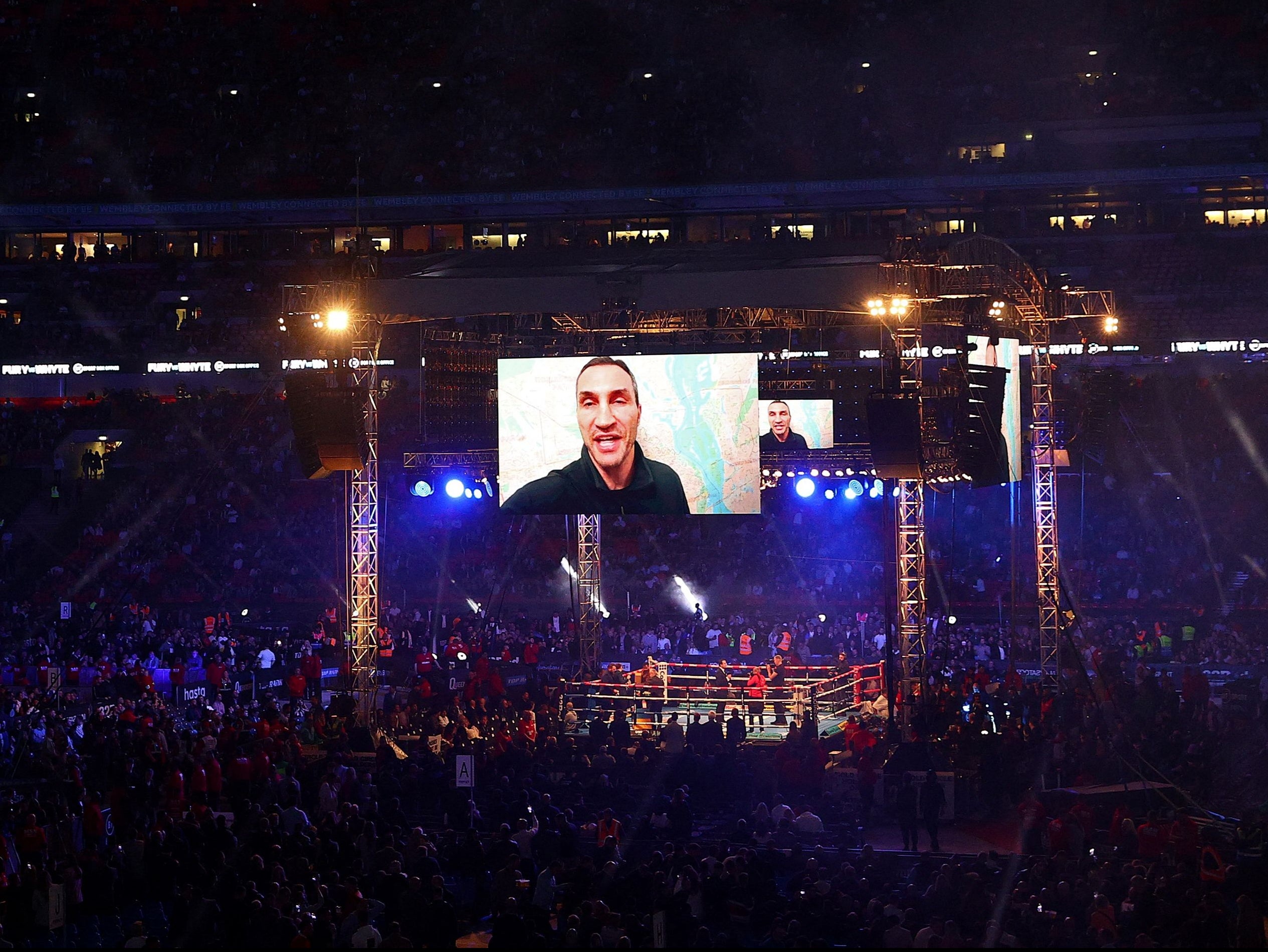 A message from Wladimir Klitschko was shown at Wembley ahead of Fury vs Whyte