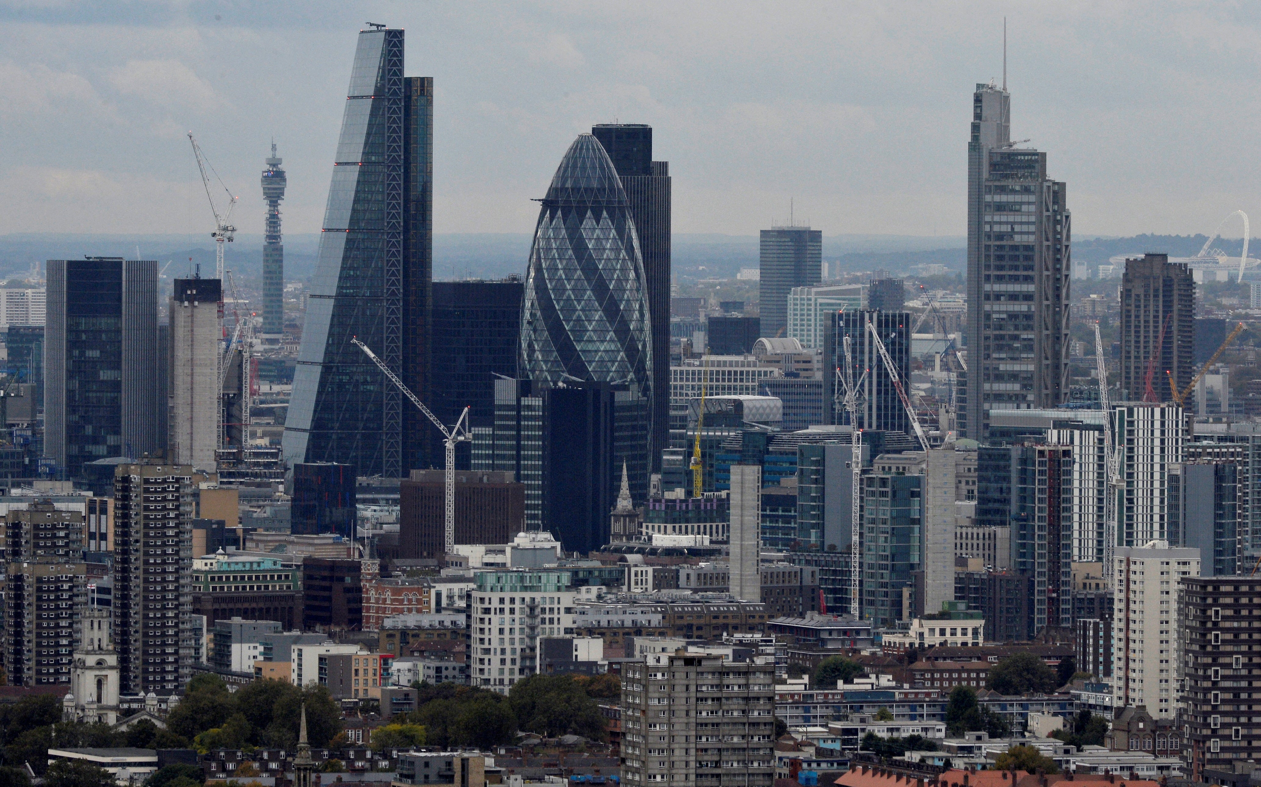 A skyline of Canary Wharf