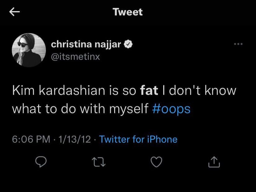 Christina Najjar called out for “fatphobic” tweets