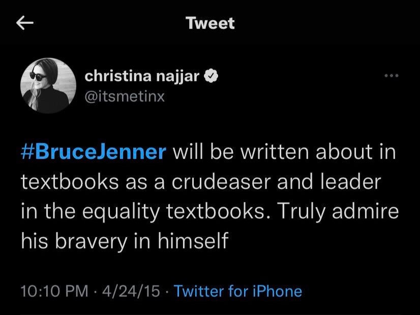 Najjar misgenders Caitlyn Jenner in resurfaced tweet