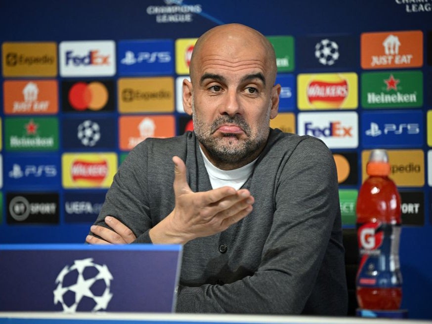 Pep Guardiola addresses the media ahead of the Champions League semi-final