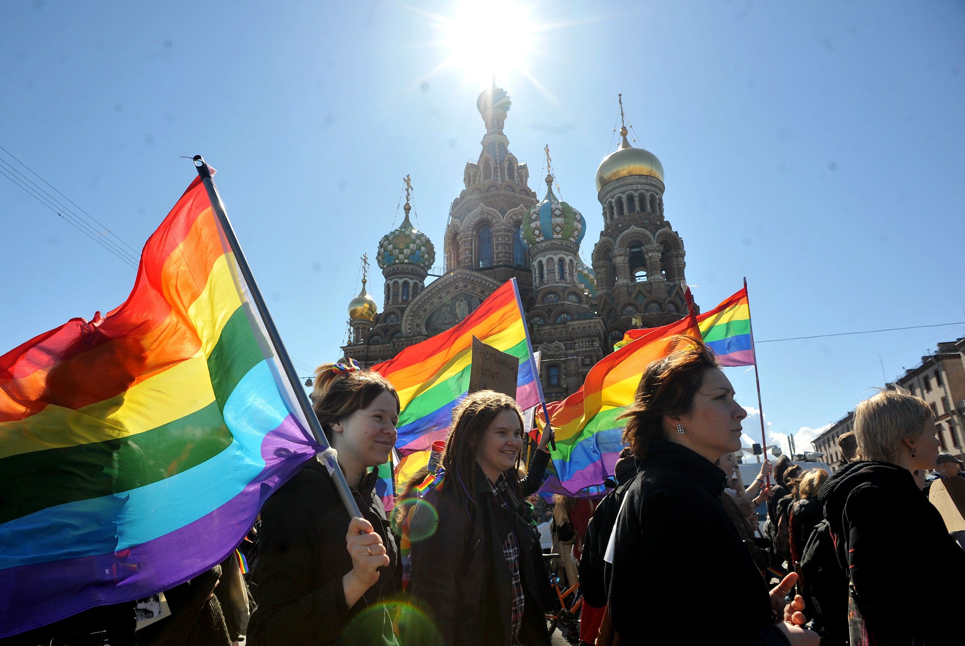 Gay rights activists march in Russia's second city of St Petersburg in 2013