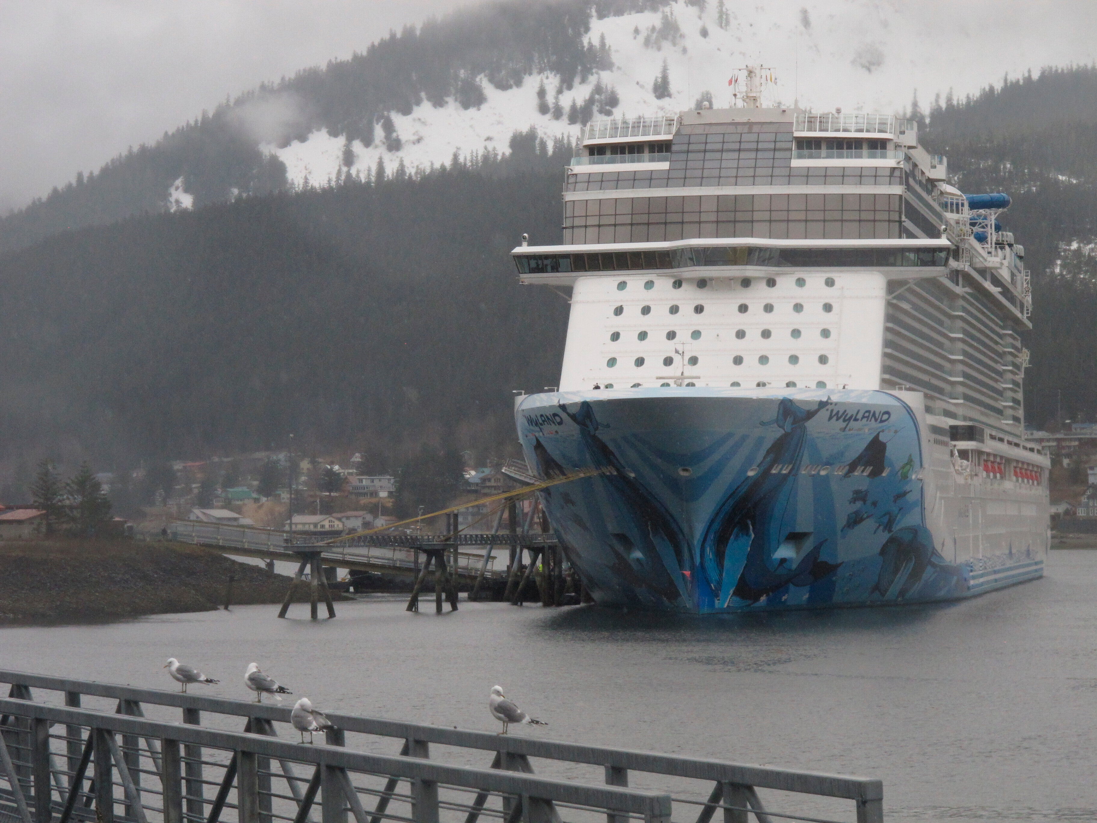 The cruise ship Norwegian Bliss is shown docked in Juneau, Alaska on Monday, April 25, 2022