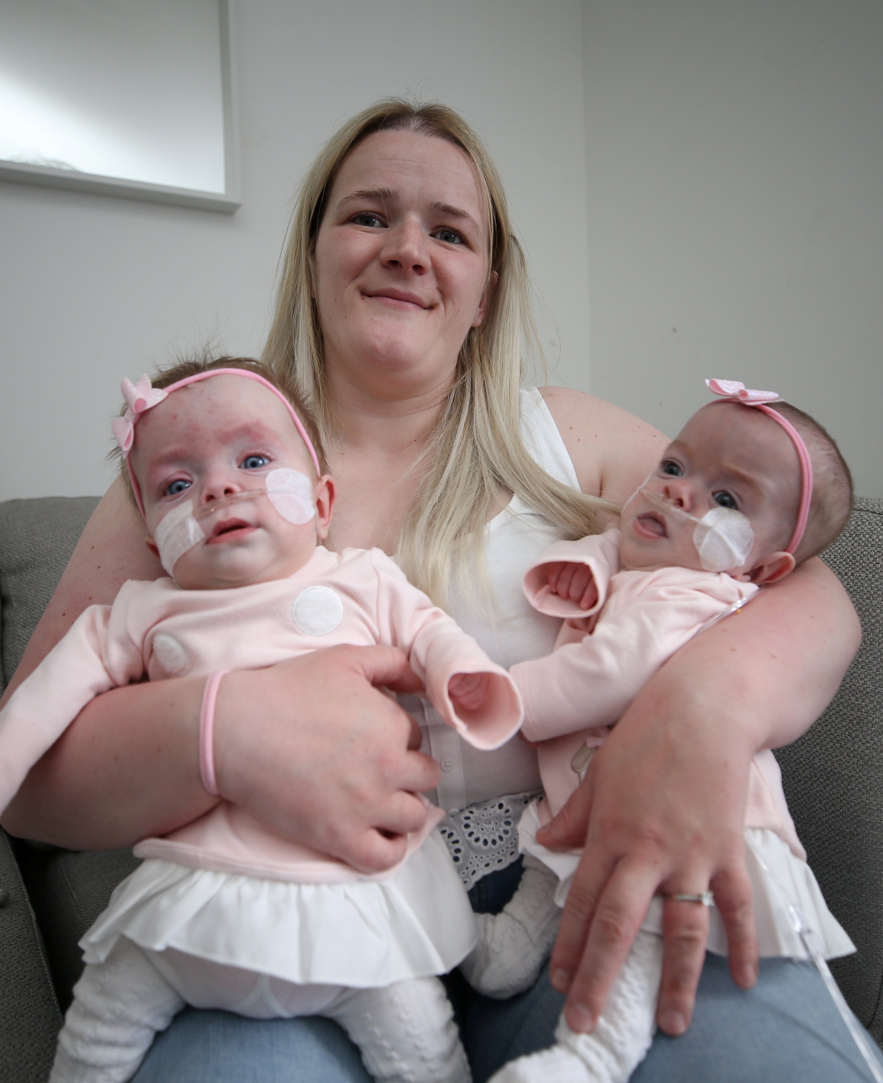 Chloe Connolly with premature twins Averly and Esme