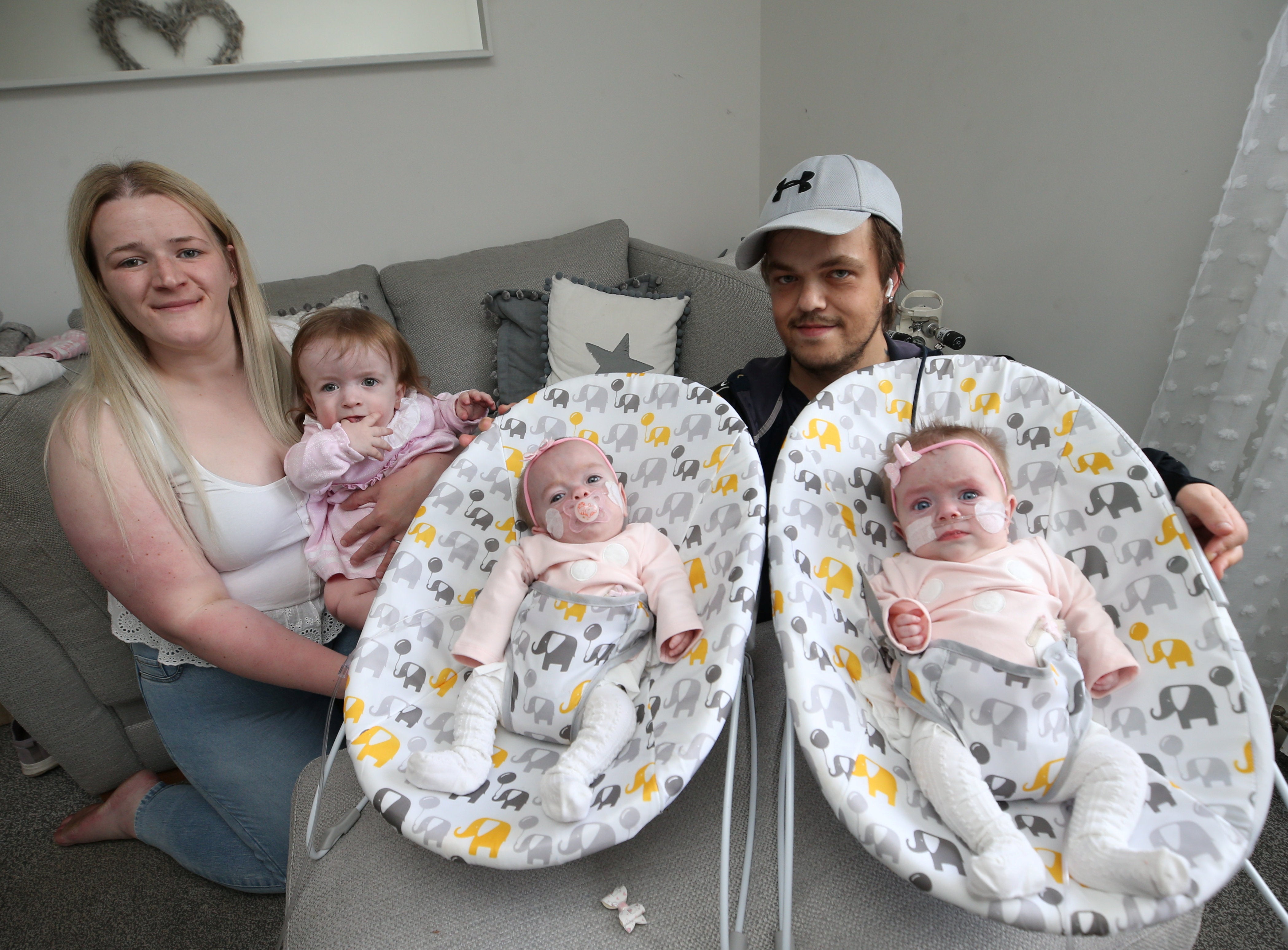 Airdrie mum Chloe Connolly with premature twins Averly and Esme with sister Aillie, 1, and dad Darren McGuinness