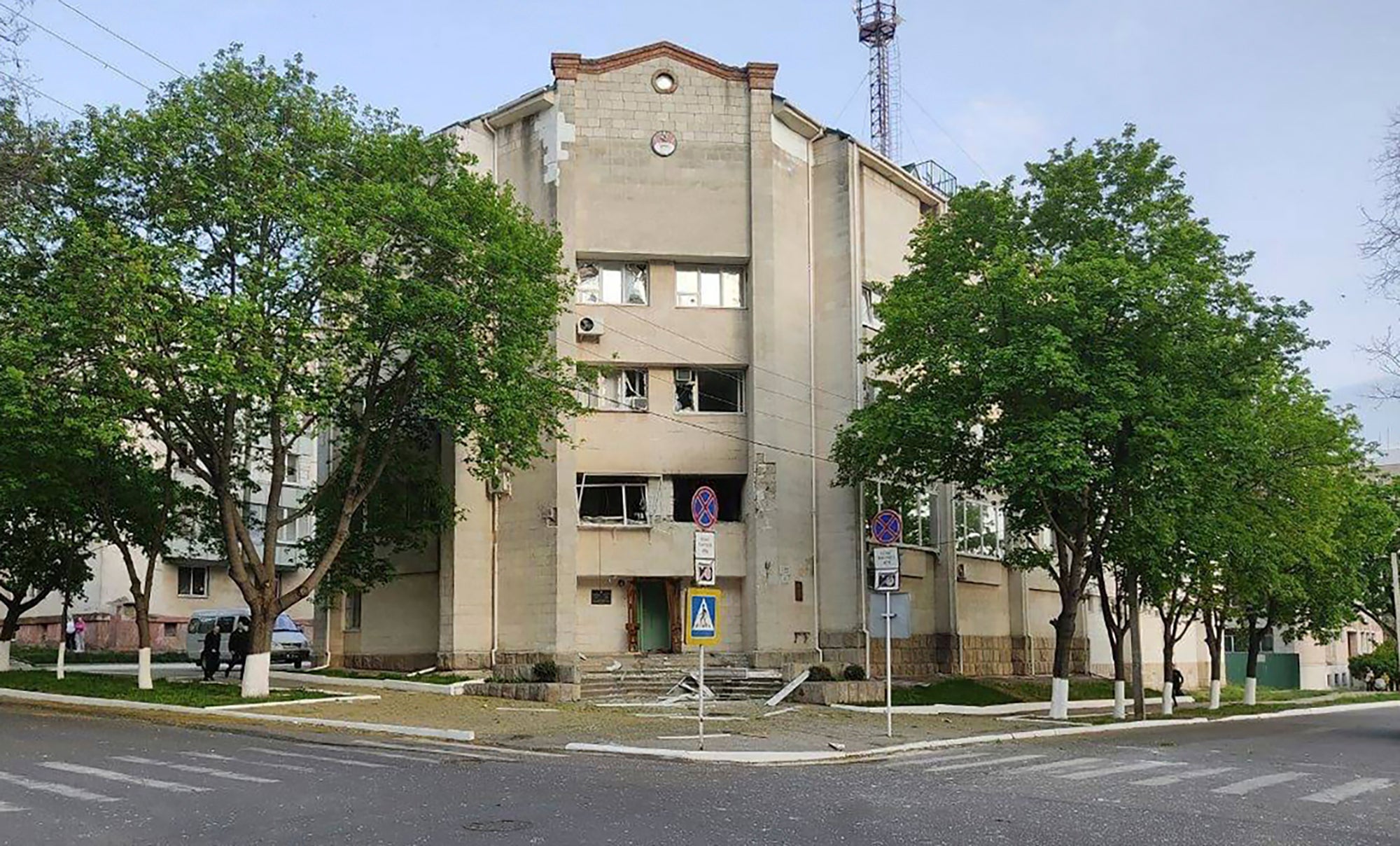 A view of the damaged building of the Ministry of State Security, in Tiraspol, the capital of the breakaway region of Transnistria in Moldova, April 25, 2022