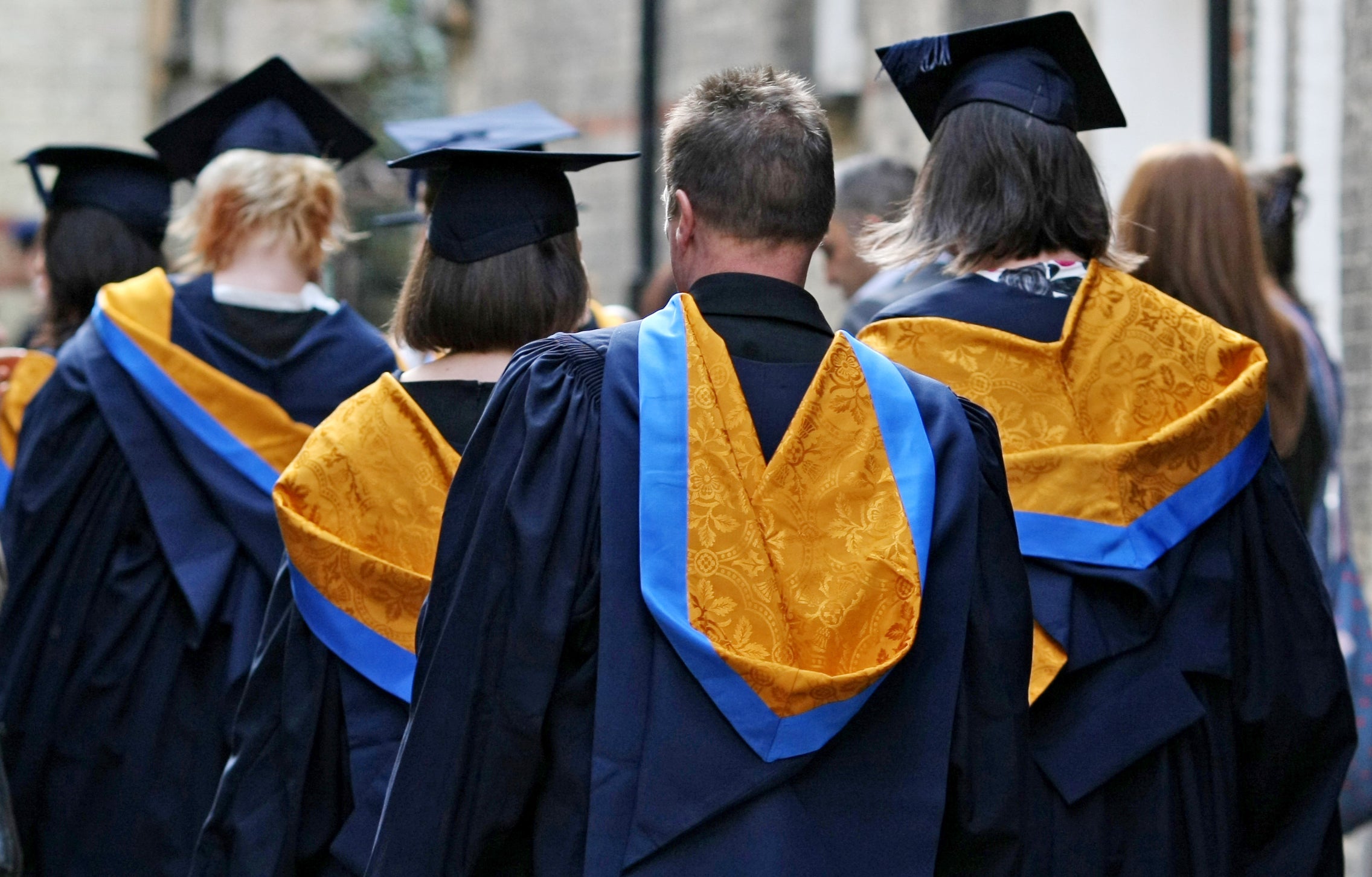 File photo dated 12/10/11 of students wearing Mortar Boards and Gowns after graduating from Anglia Ruskin University in Cambridge. Graduates with top university grades tend to earn substantially more money but the size of the “payoff” may also hinge on where and what you study, according to a report. Issue date: Wednesday April 20, 2022.