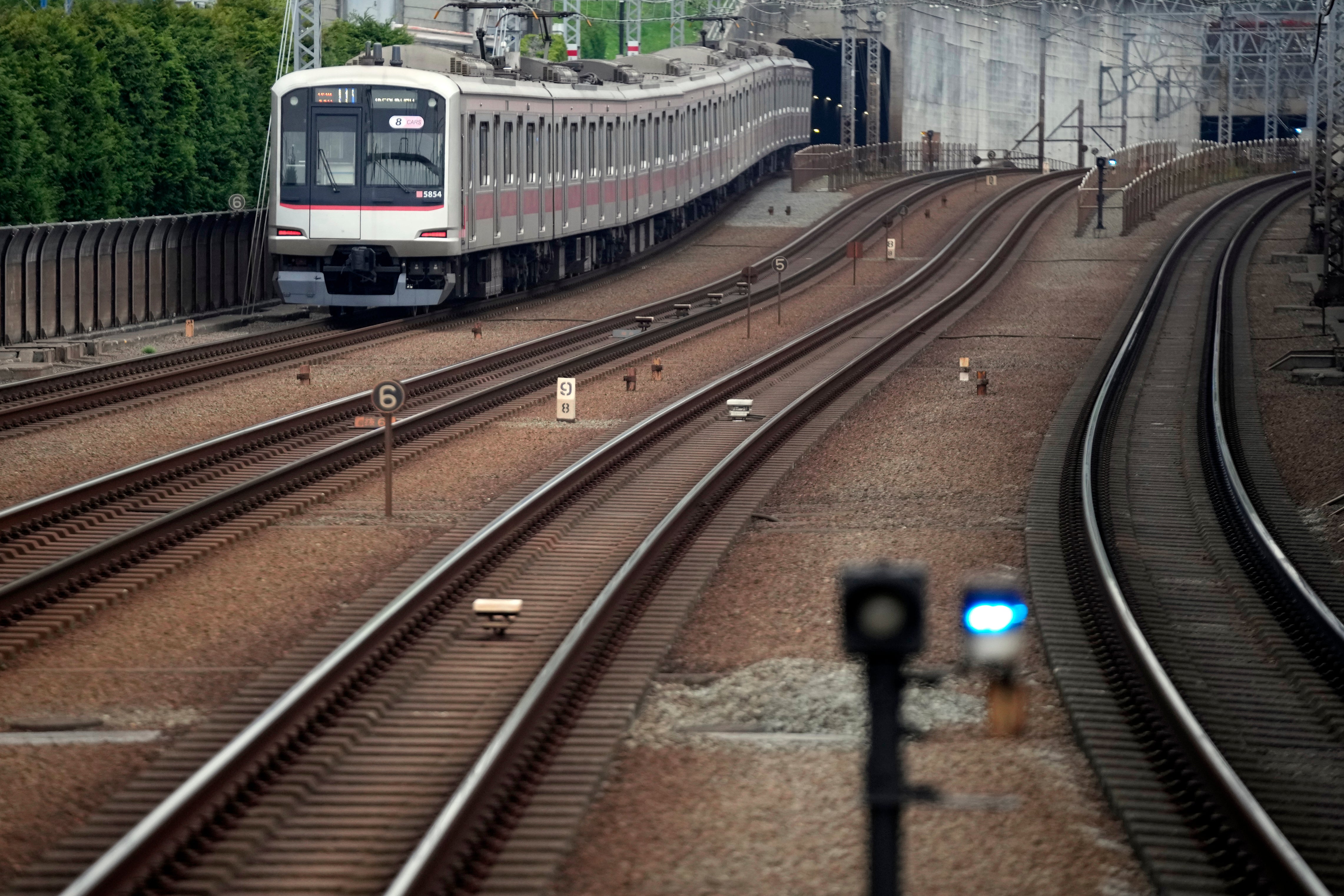 Trains run near Tokyu Railways’ Tamagawa Station in Tokyo