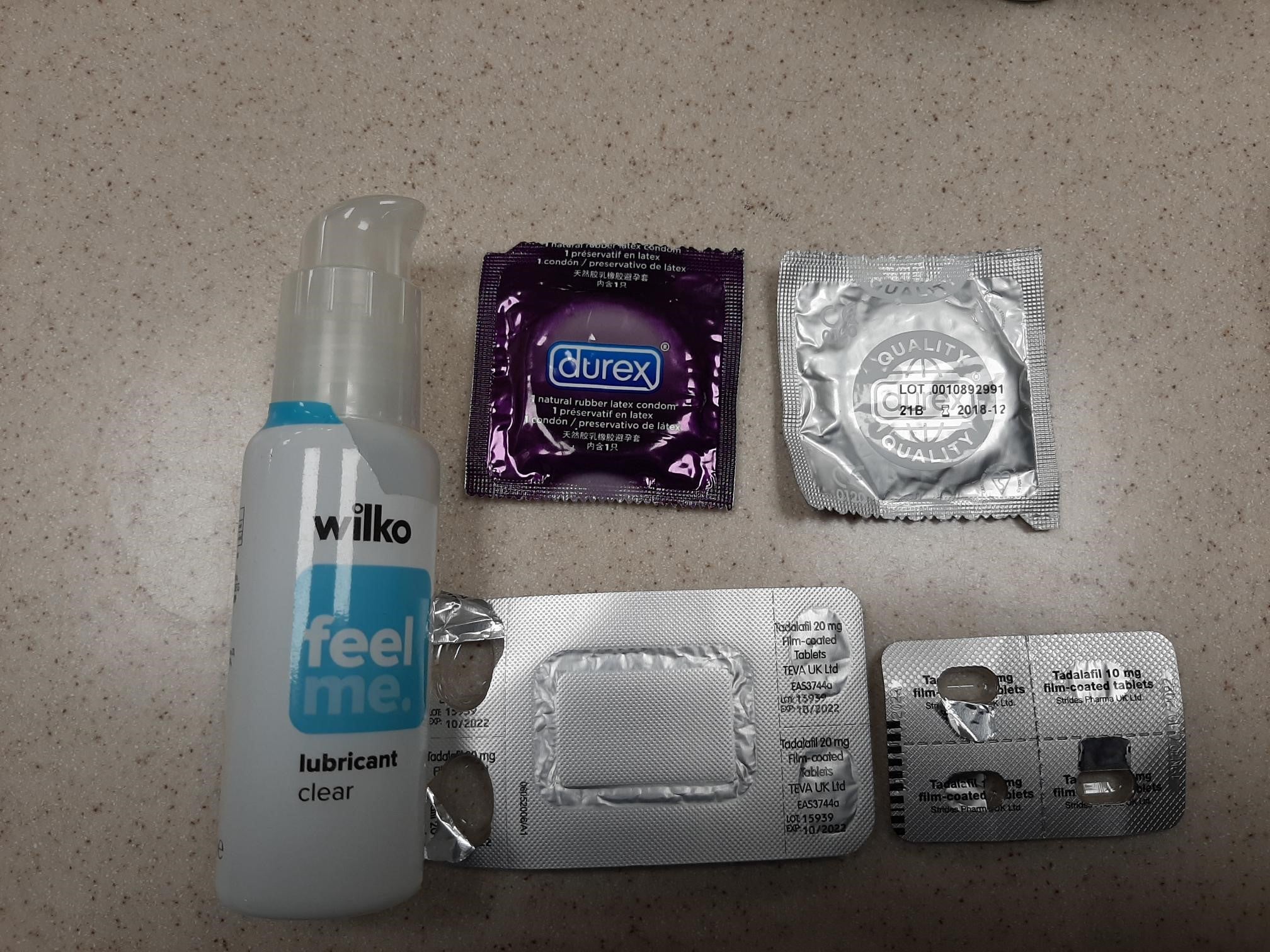 Condoms, a bottle of lubricant and a packet of Tadalafil erectile disfunction tablets which were discovered in Francois Olwage's bag after he was arrested