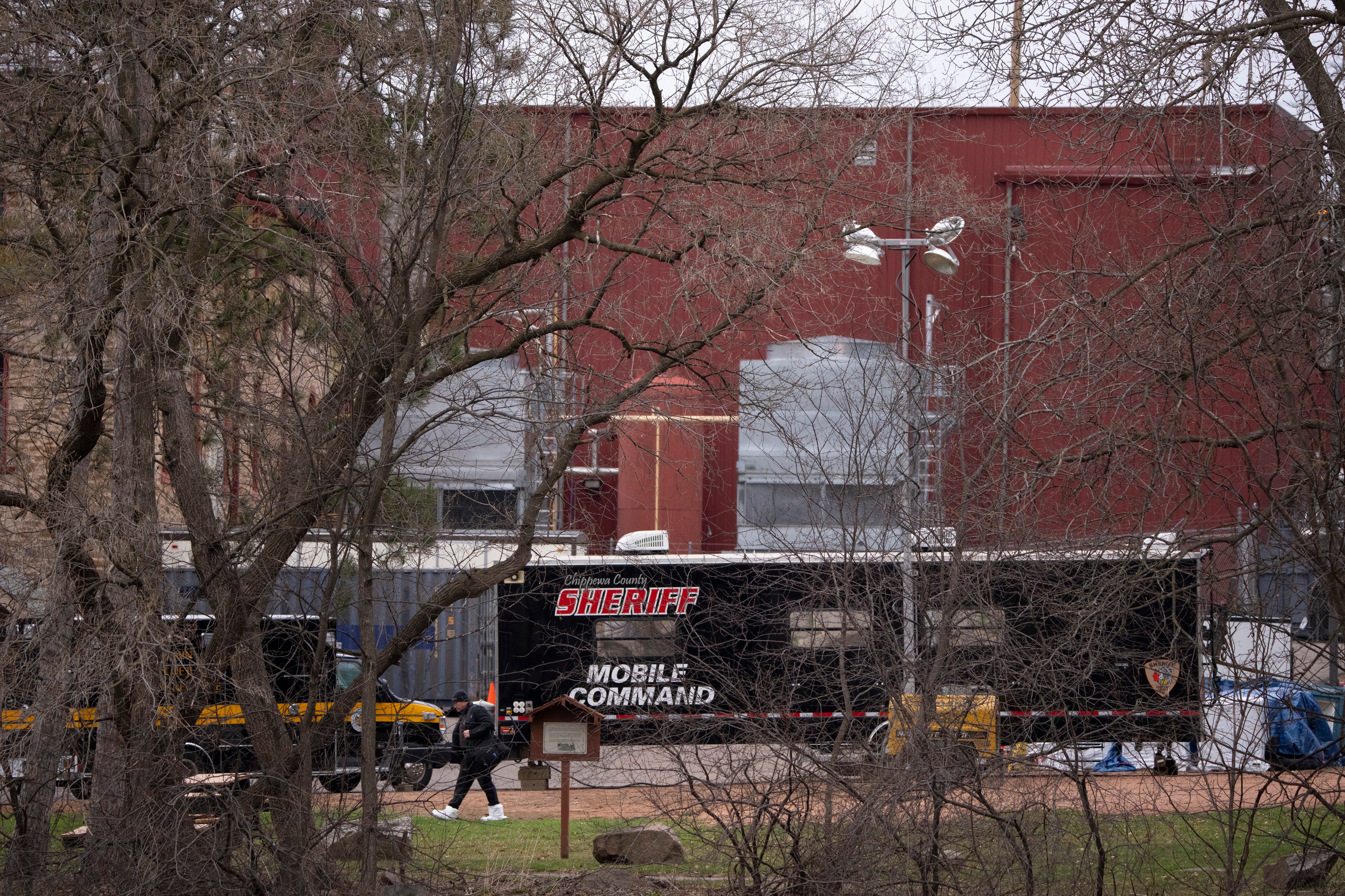 A police command center in the parking lot of the Leinenkugel’s brewery close to where Lily’s body was found