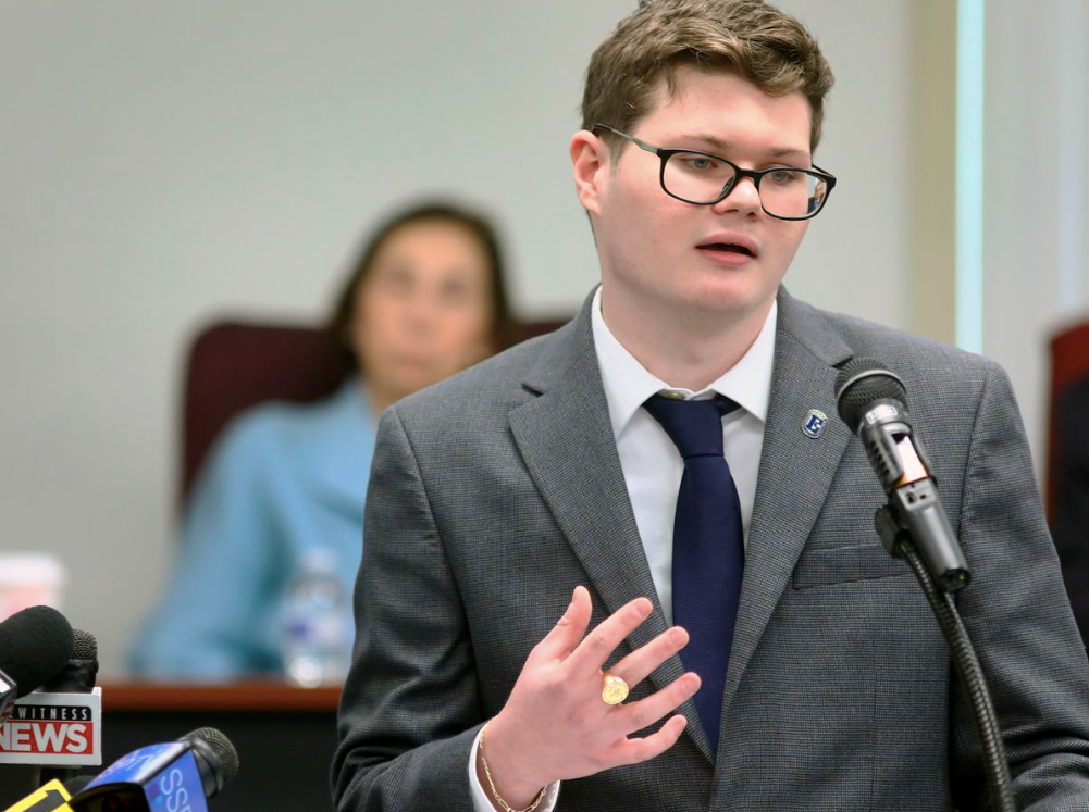 Eric Schubert, 21, speaks at the press conference where he and Pennsylvania state police identified the killer of 9-year-old Marise Ann Chiverella.