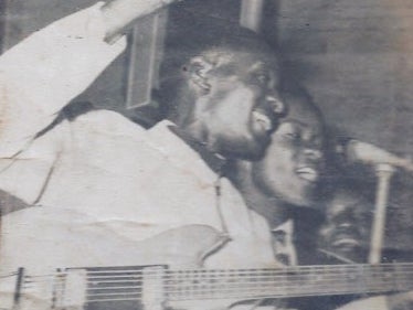 Pioneer: (Left) Mysie’s grandfather, Israel Magembe, performing with his band, Kampala City Six