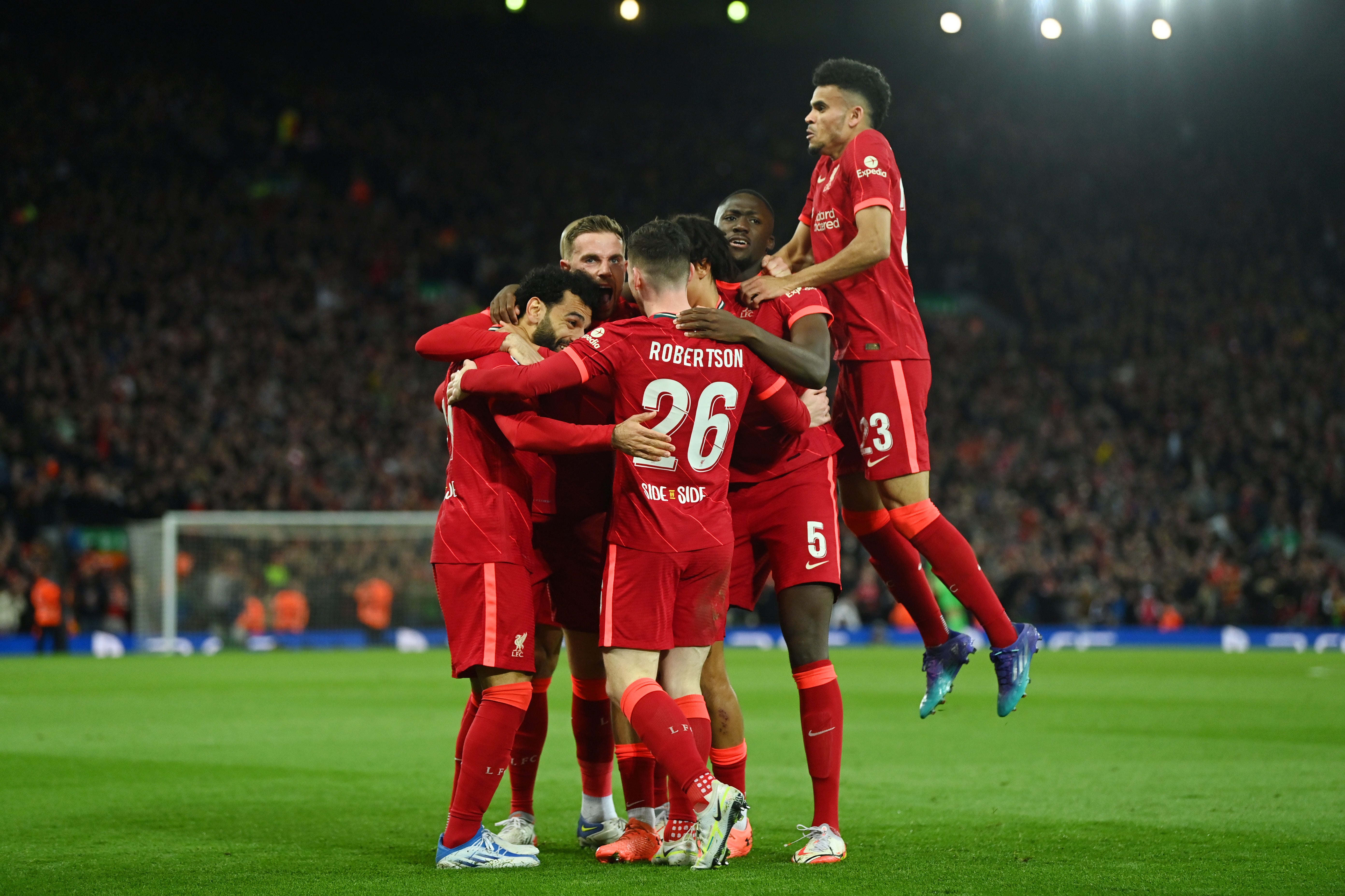 Liverpool celebrate breaking the deadlock in the second half