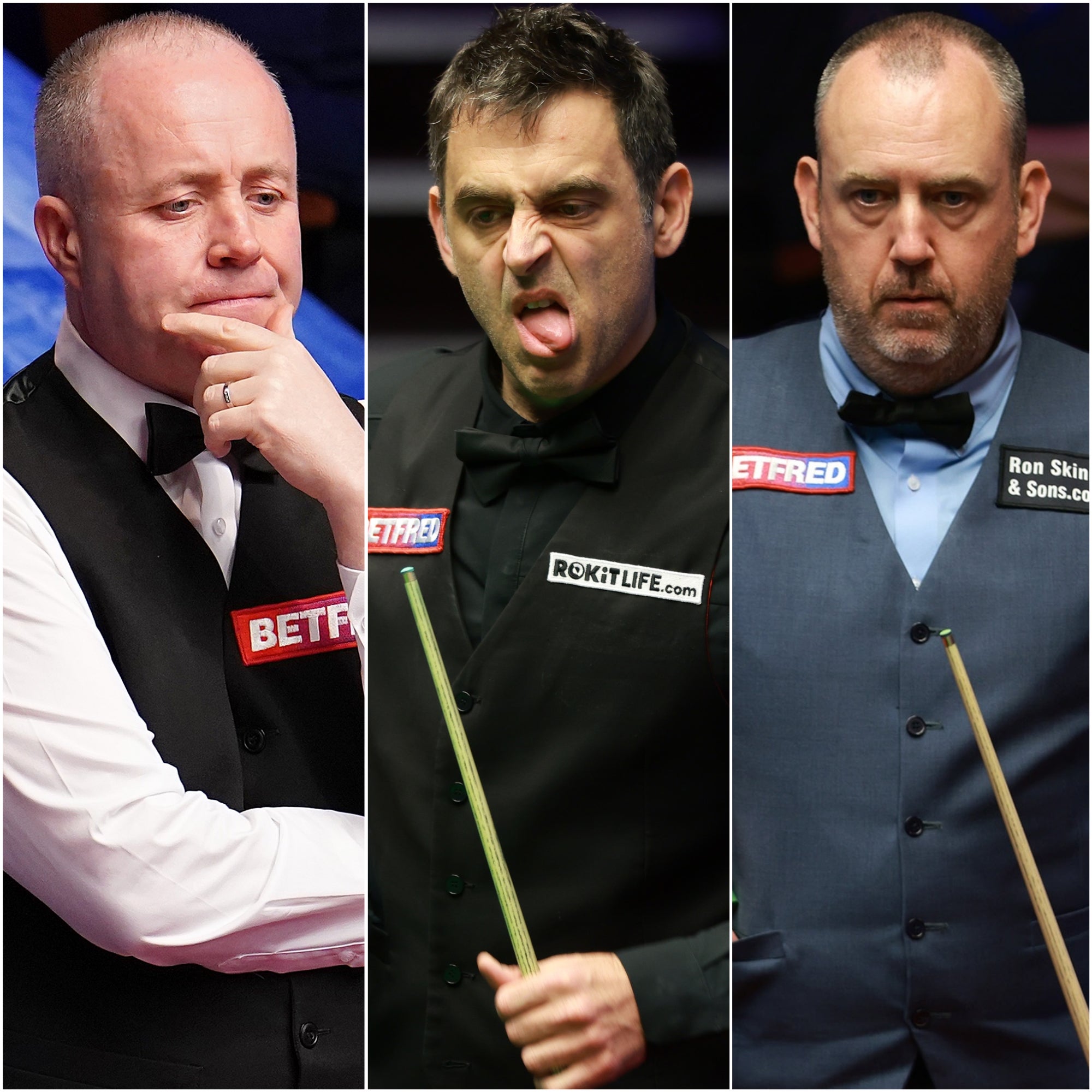 John Higgins, Ronnie O’Sullivan and Mark Williams (Martin Rickett/Ian Hodgson/PA)