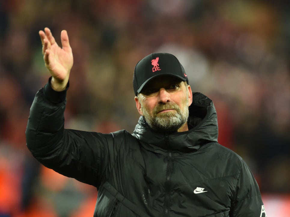 Jurgen Klopp gestures to Liverpool fans after victory over Villarreal