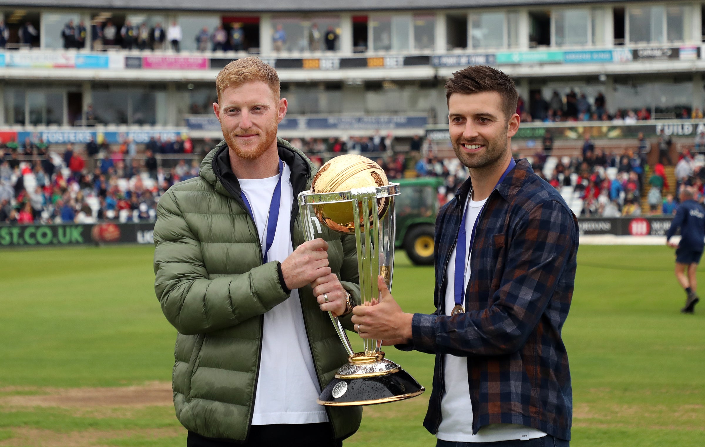 Showing off the World Cup trophy with Durham and England team-mate Mark Wood at Chester-le-Street (Scott Heppell/PA)