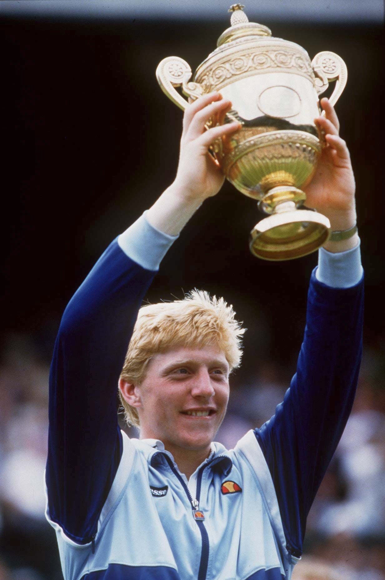 Becker after winning the men’s singles title at Wimbledon in 1986