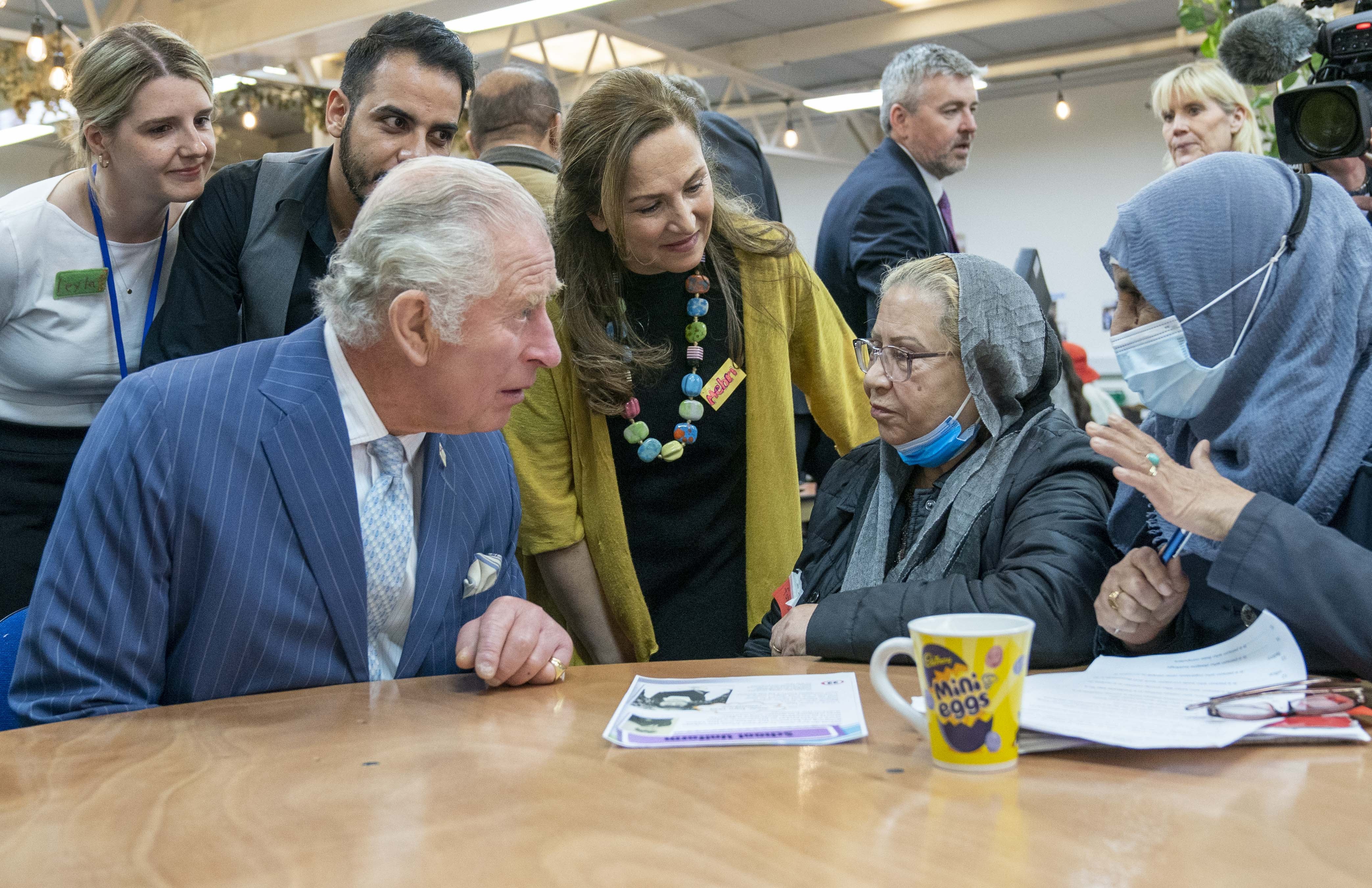 The Prince of Wales meets with beneficiaries, staff and volunteers at the West London Welcome centre (Arthur Edwards/The Sun/PA)