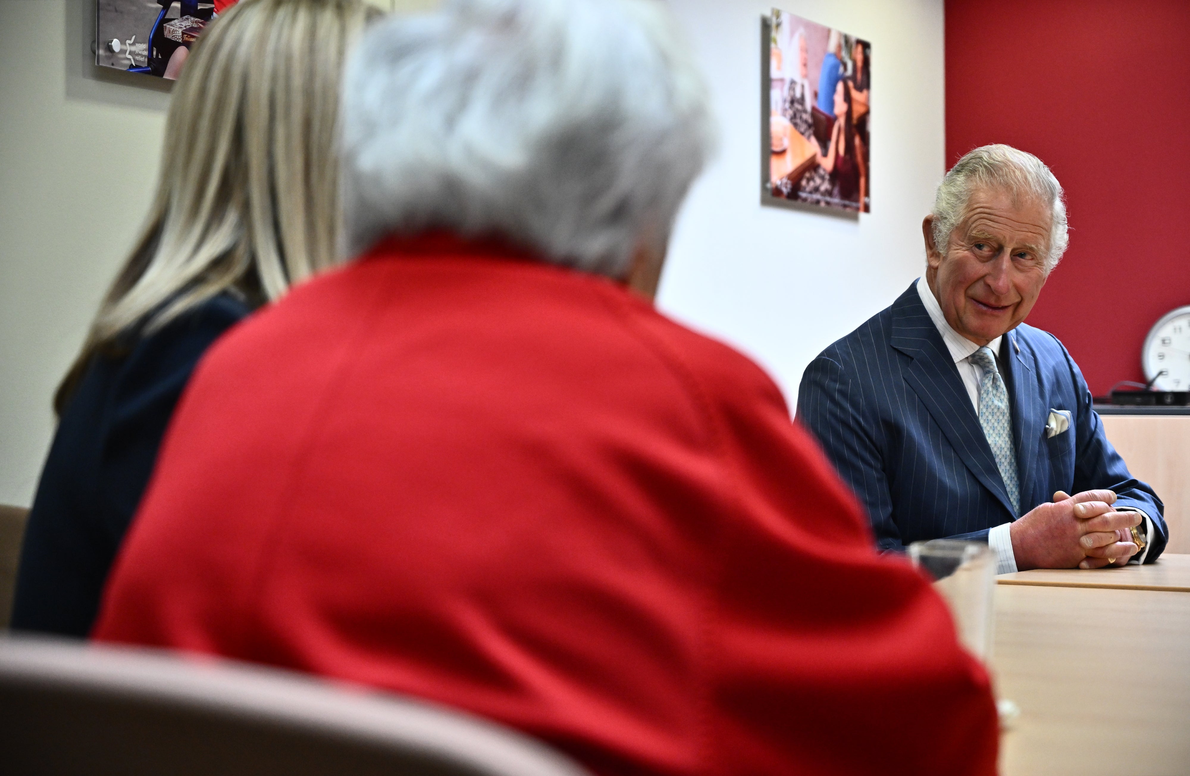 The Prince of Wales, in his role as patron of World Jewish Relief, meets staff and families whose Ukrainian relatives have escaped the conflict (Ben Stansall/PA)