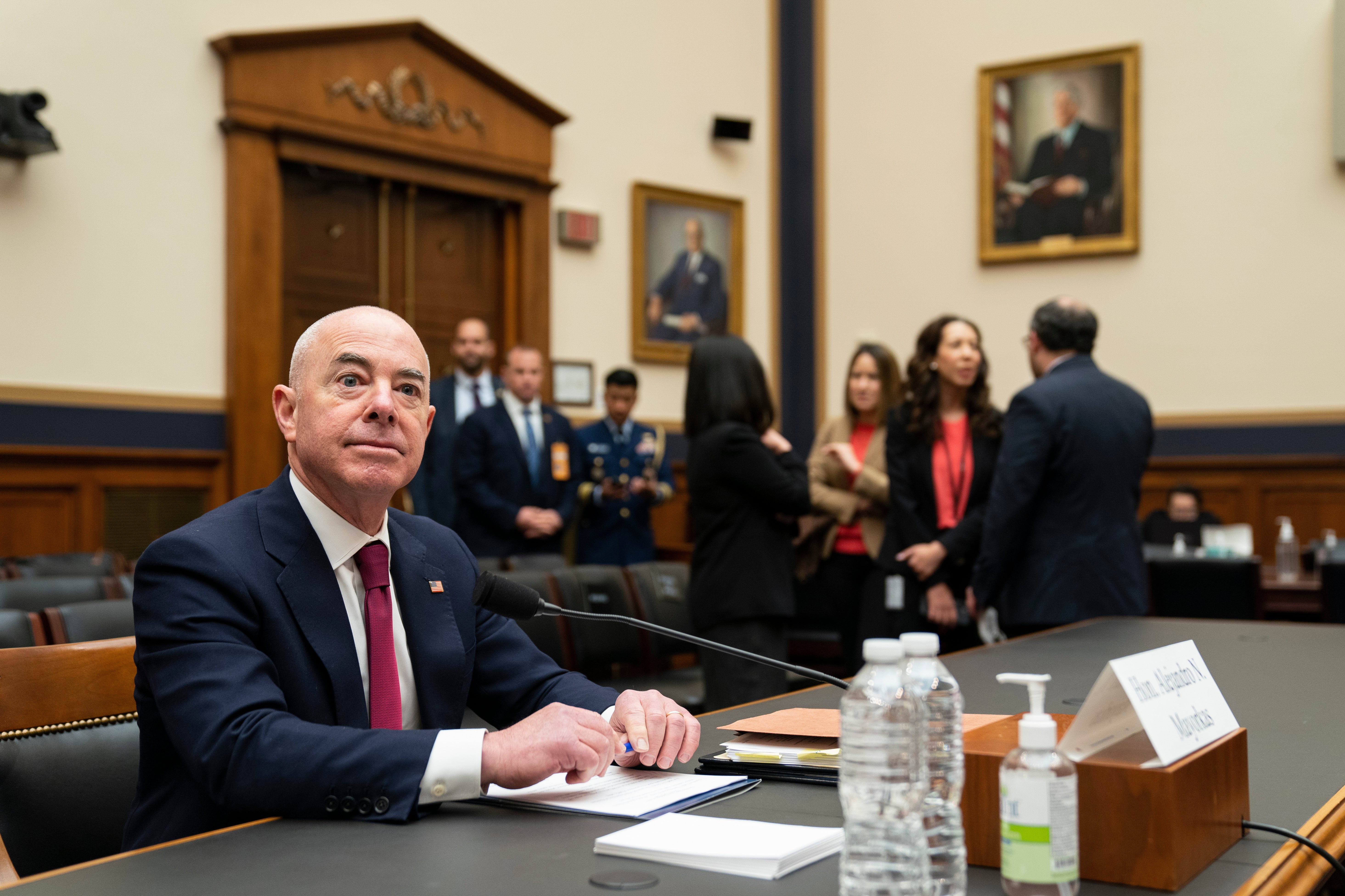 Homeland Security Secretary Alejandro Mayorkas arrives for a hearing before the House Judiciary Committee on Thursday