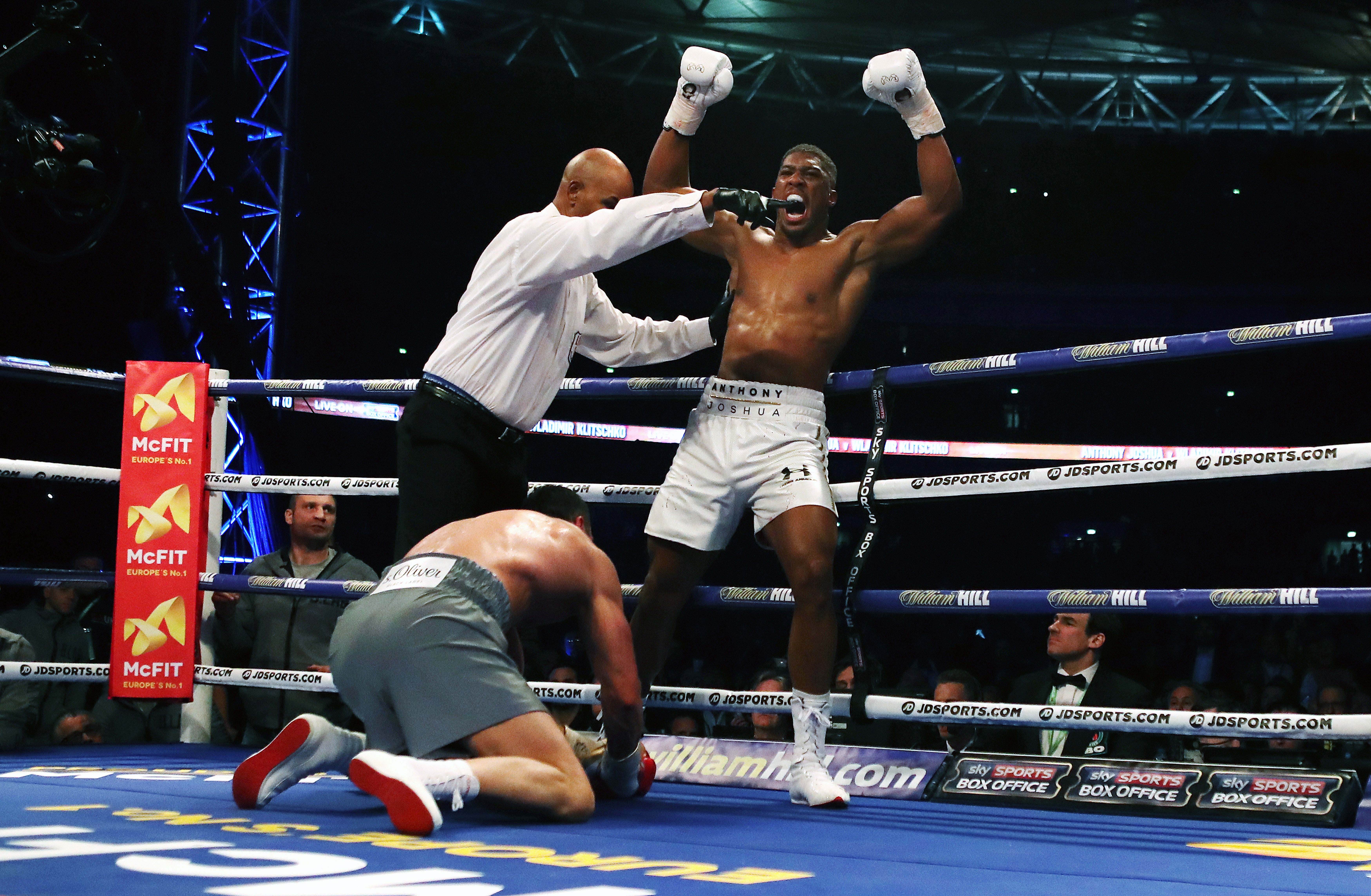 Anthony Joshua knocks down Wladimir Klitschko (PA)