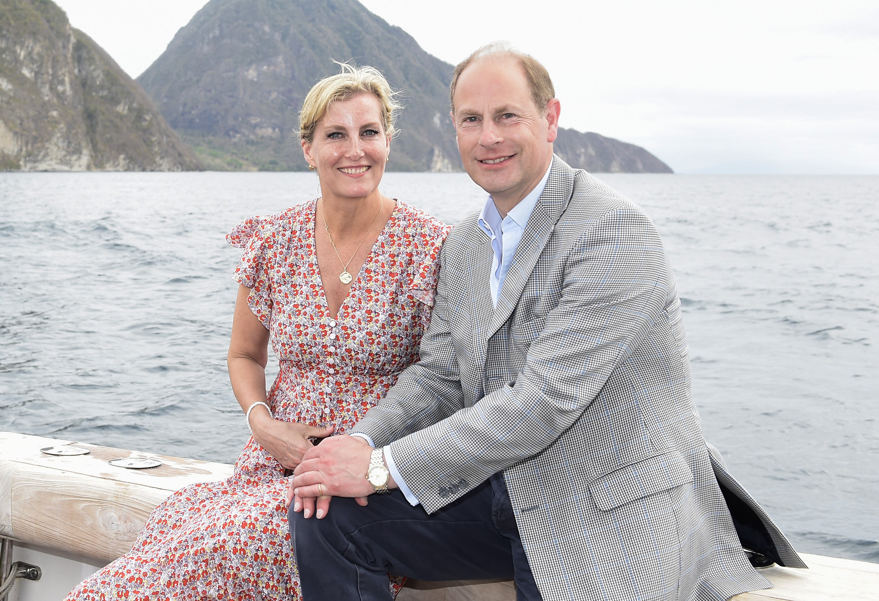 The Earl and Countess of Wessex depart Soufriere, Saint Lucia by boat