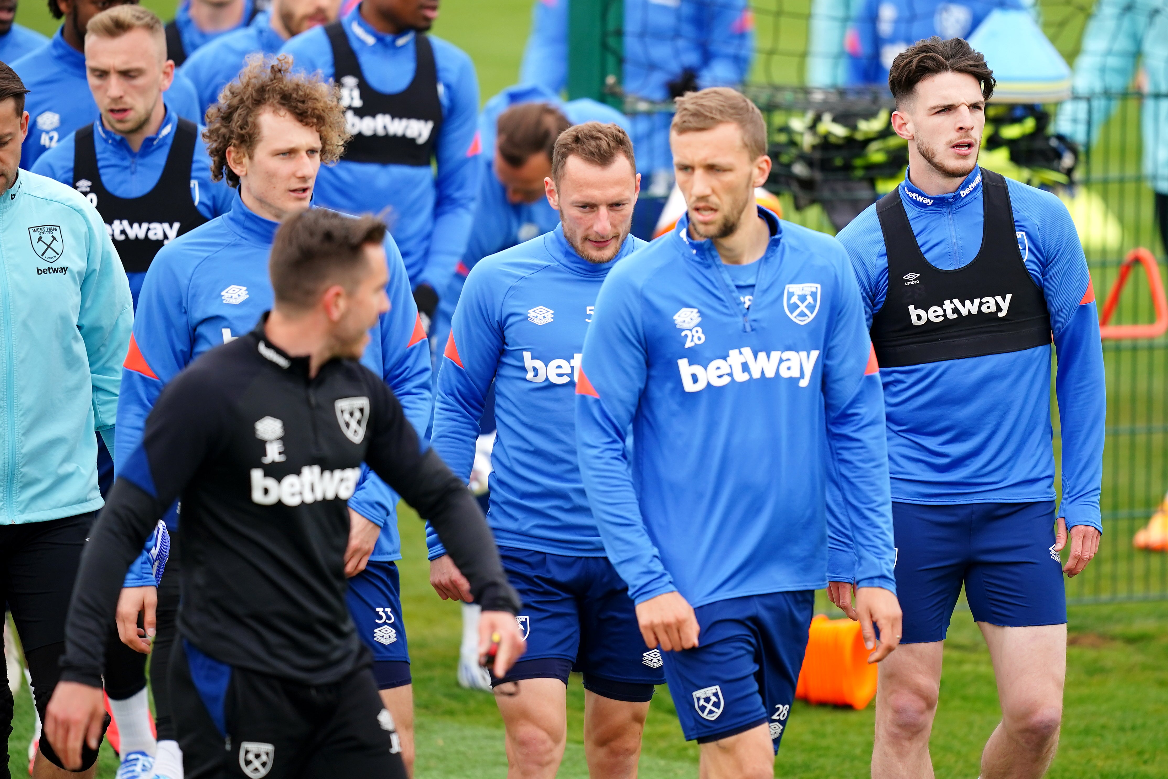 Tomas Soucek, centre, hopes West Ham can win the second leg (Dominic Lipinski/PA)