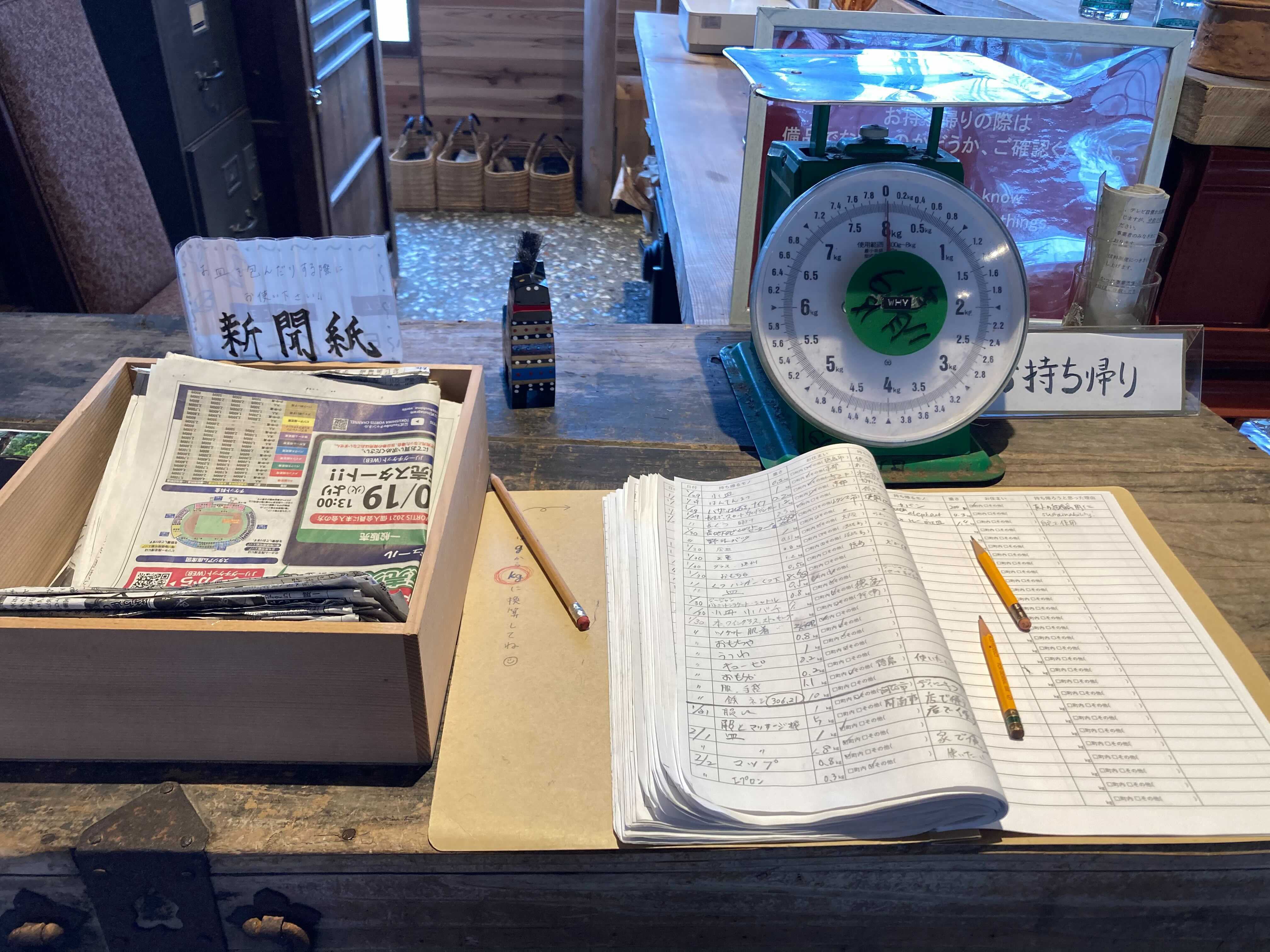 The ledger a the kuru kuru thrift store where residents keep track of the volume of reused items