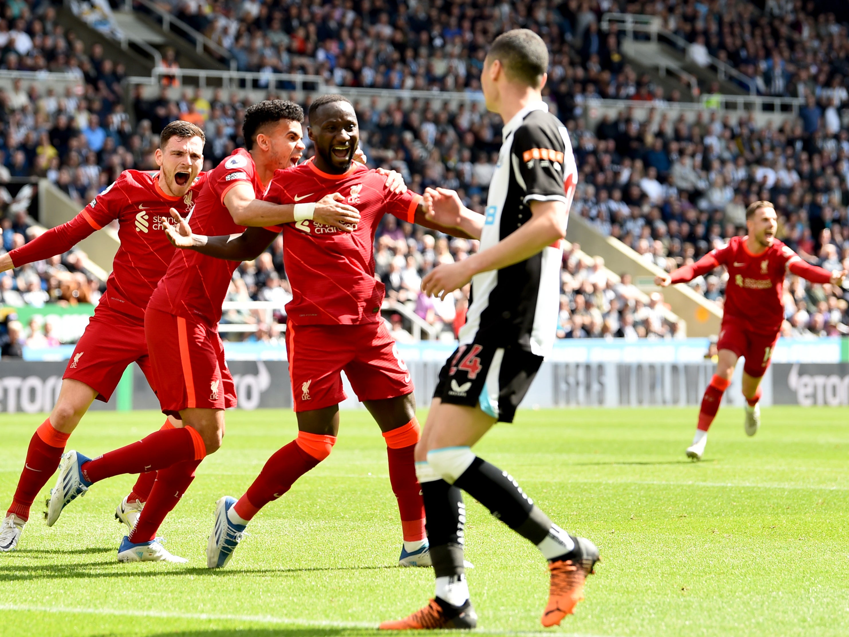 Keita celebrates scoring the only goal of the game to secure three points