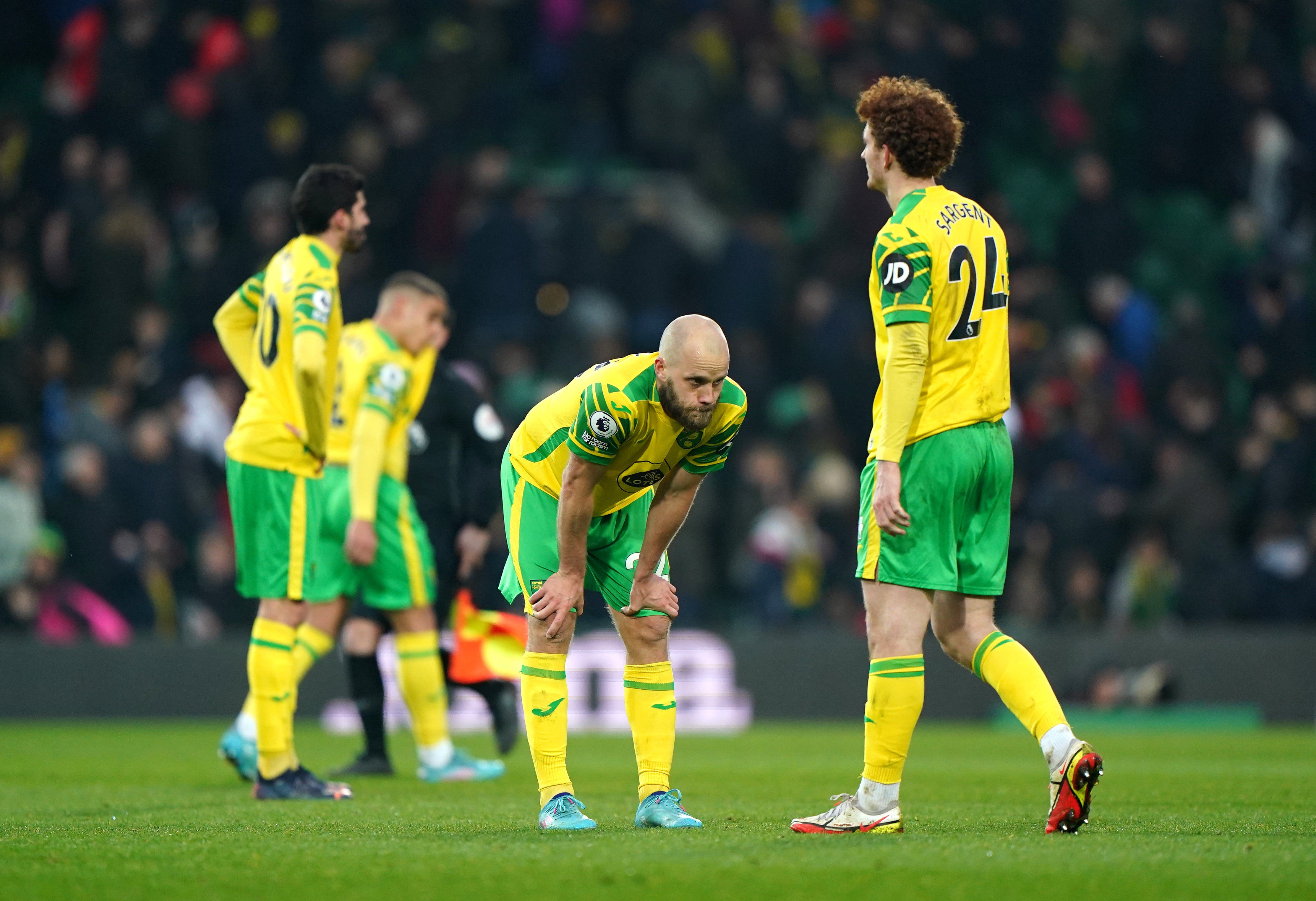 Teemu Pukki (centre) could not find the goals to help keep Norwich up (Joe Giddens/PA)