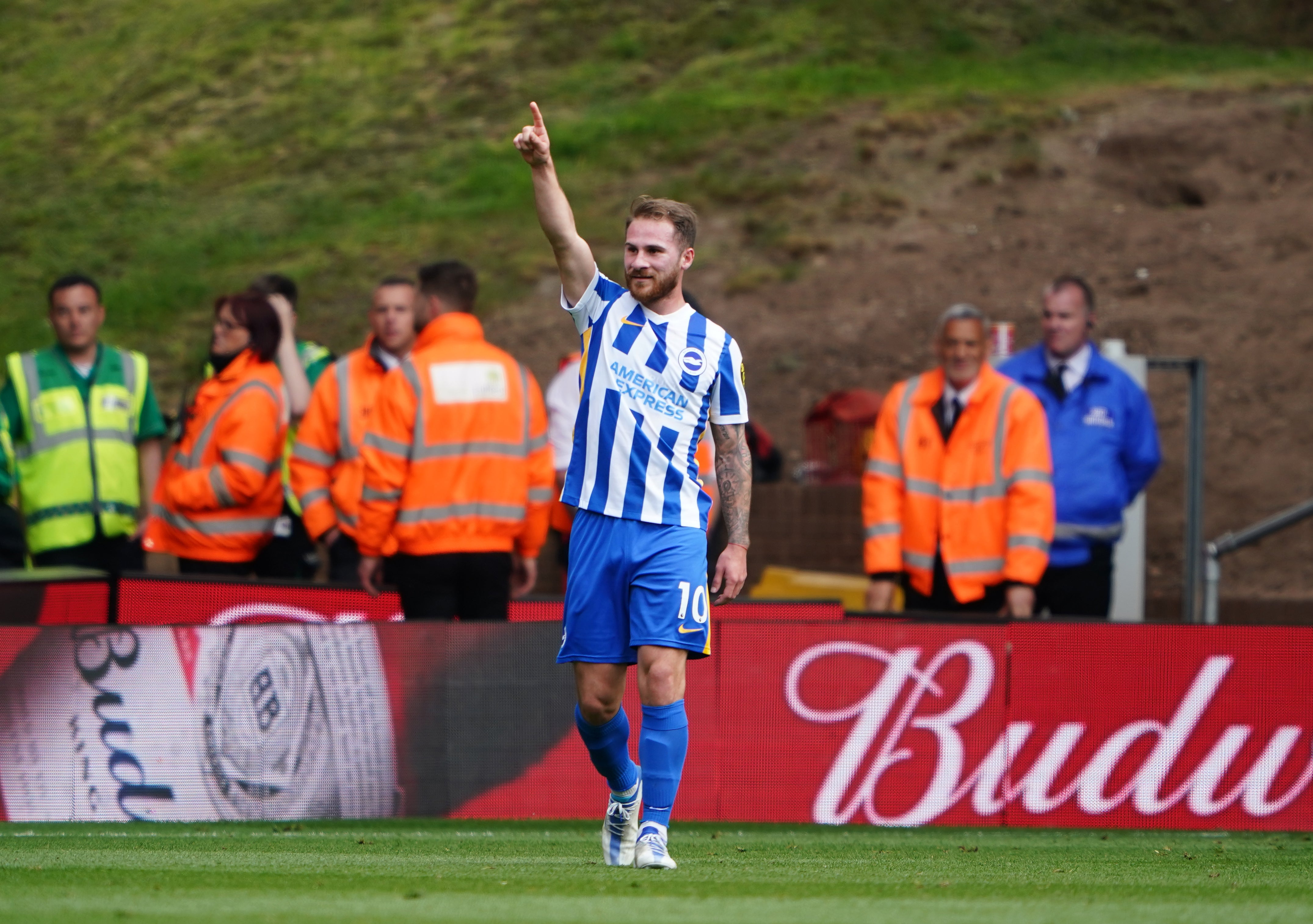 Brighton’s Alexis Mac Allister celebrates his opener at Wolves (Zac Goodwin/PA)