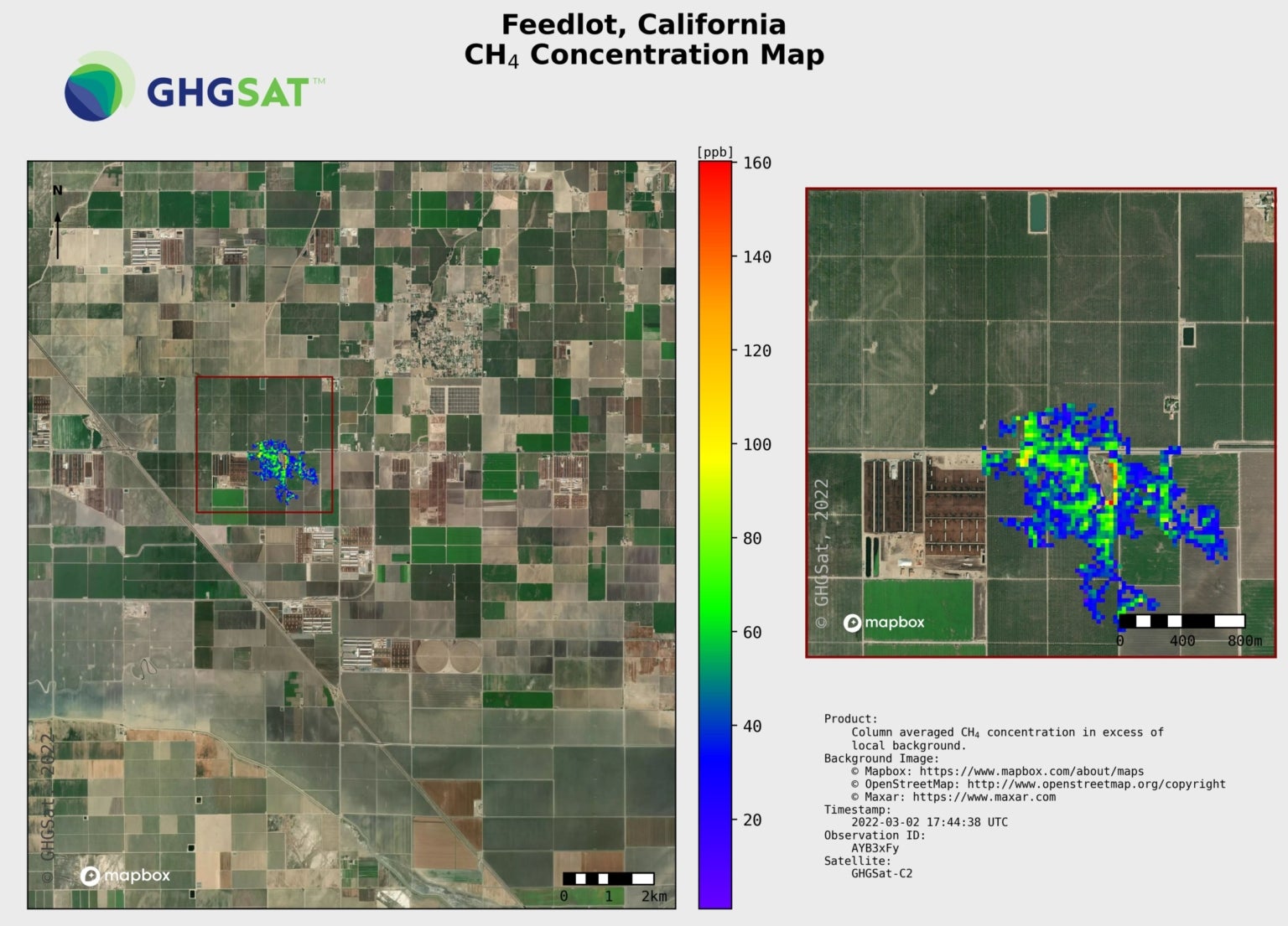 The satellite imaging revealed the methane release was from a feedlot in California