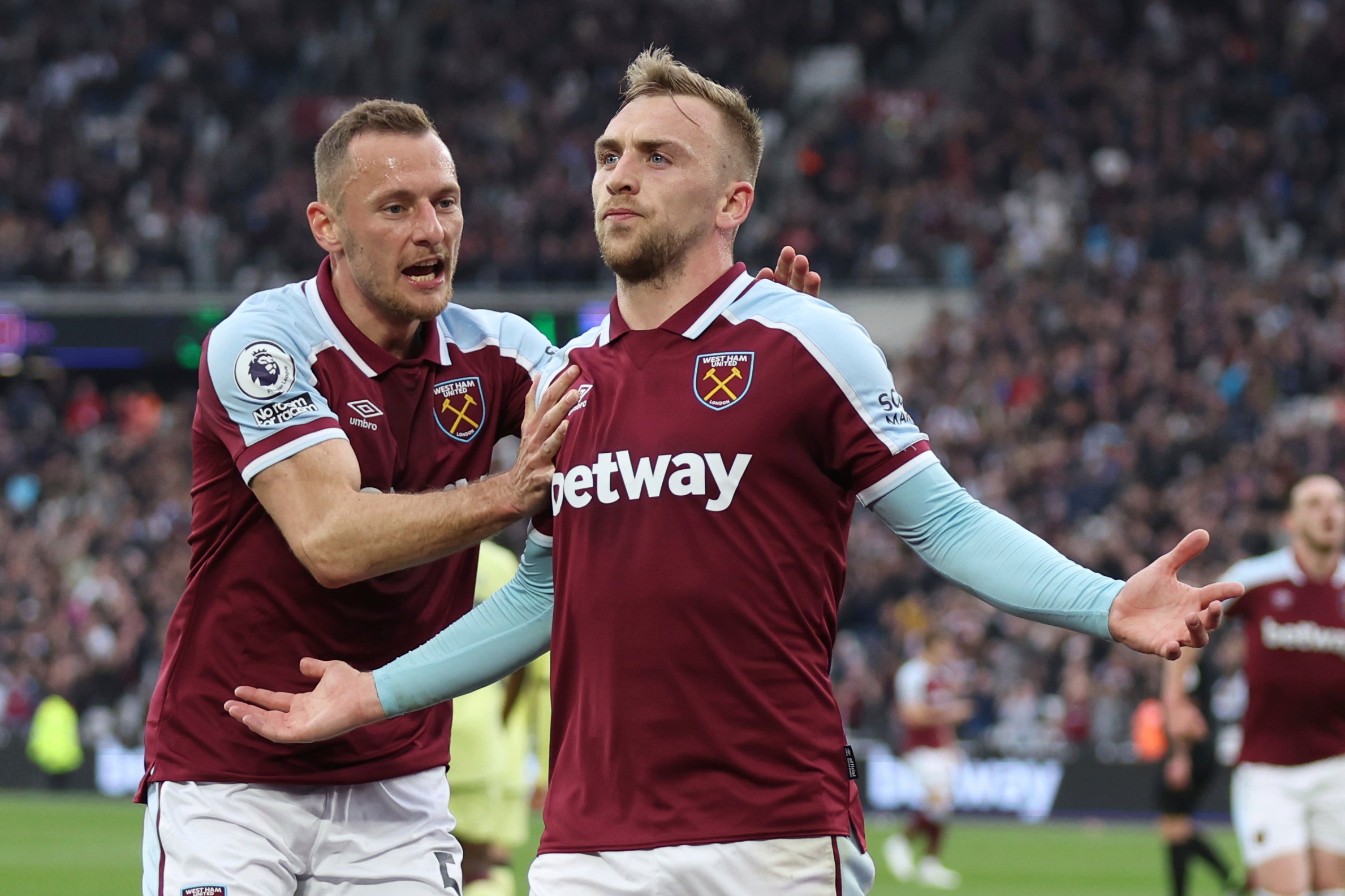 West Ham’s Jarrod Bowen celebrates after scoring