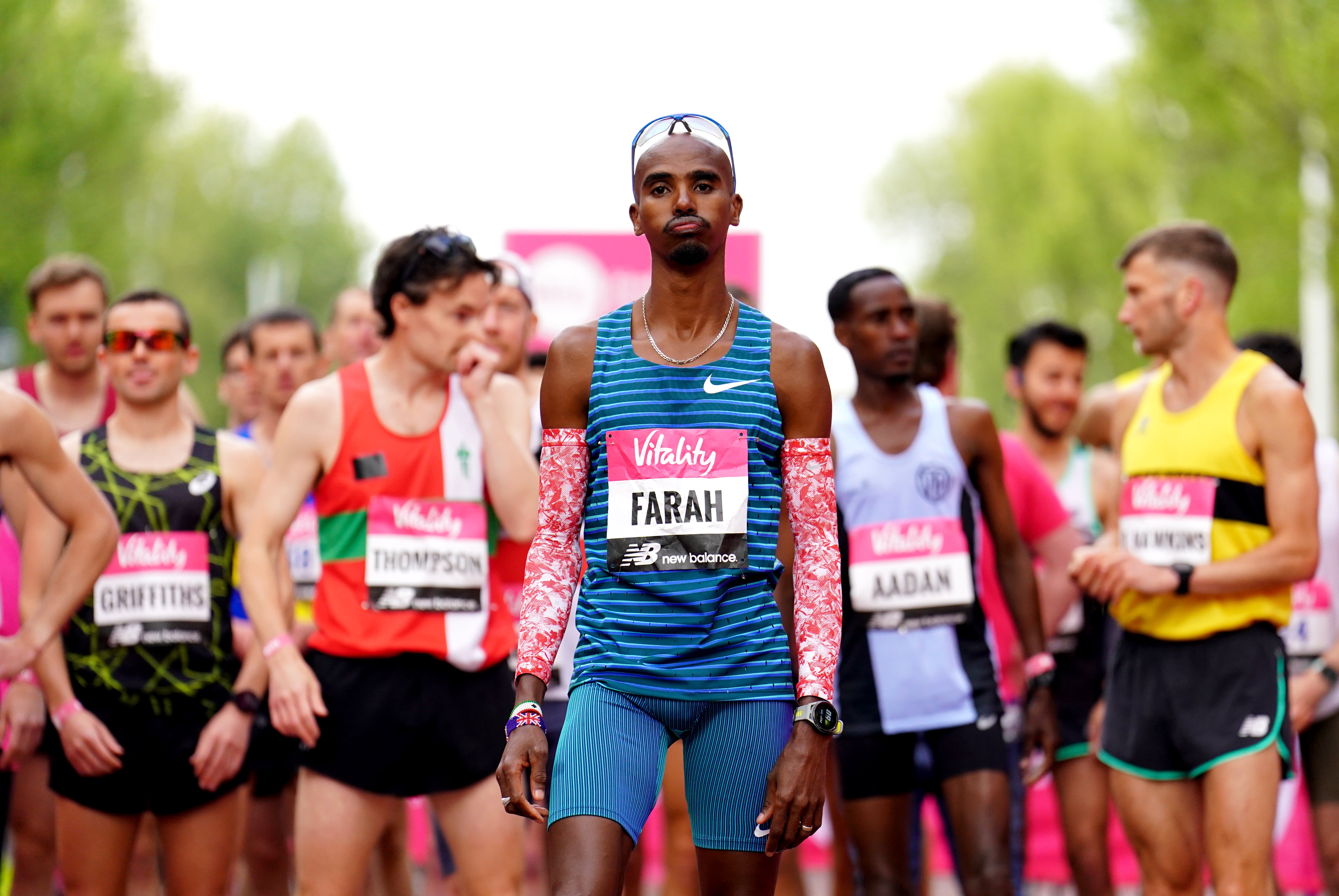 Sir Mo Farah (centre) lines up ahead of the race (Adam Davy/PA)