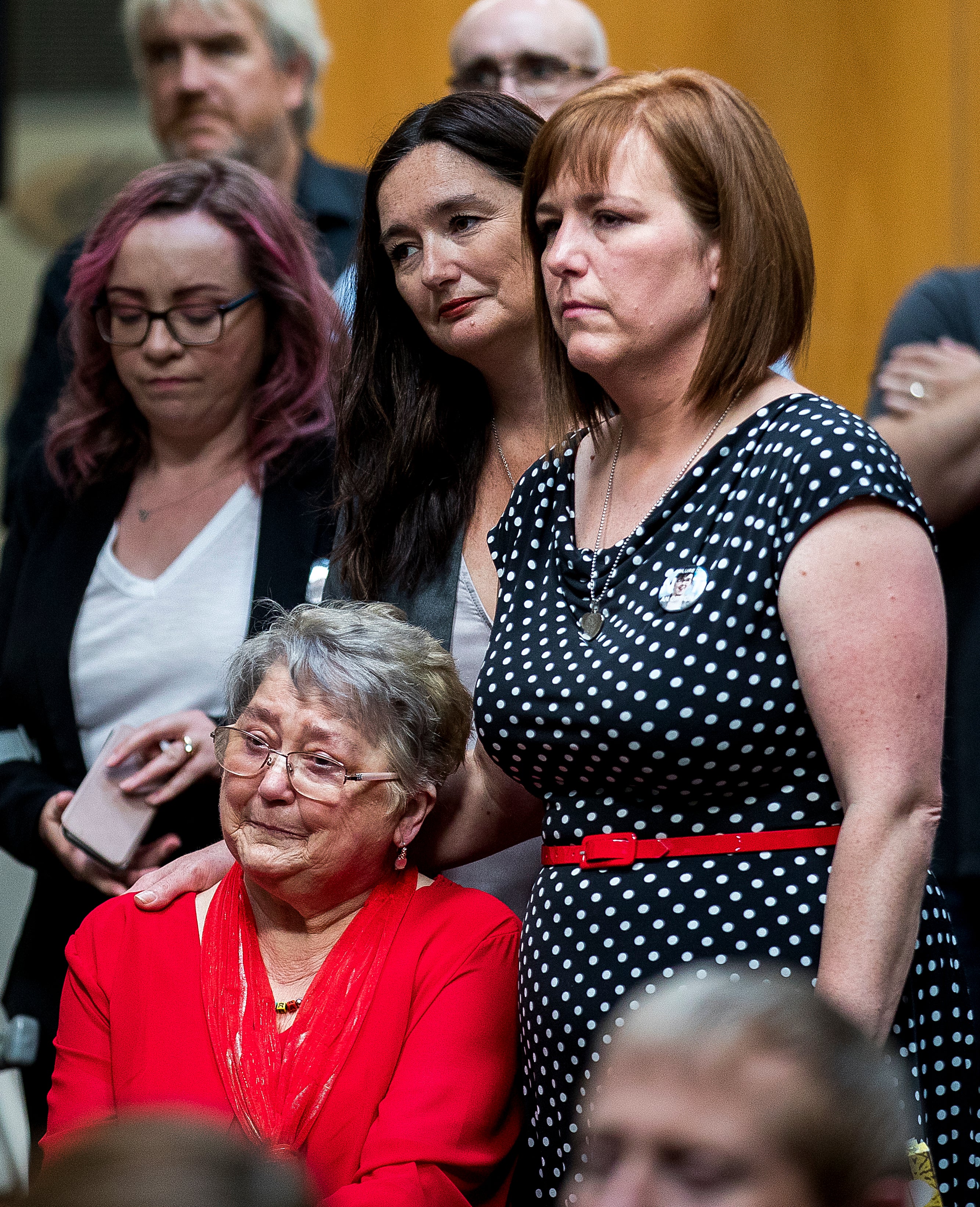 Lyra McKee’s sisters Nichola Corner and Joan Hunter (PA)