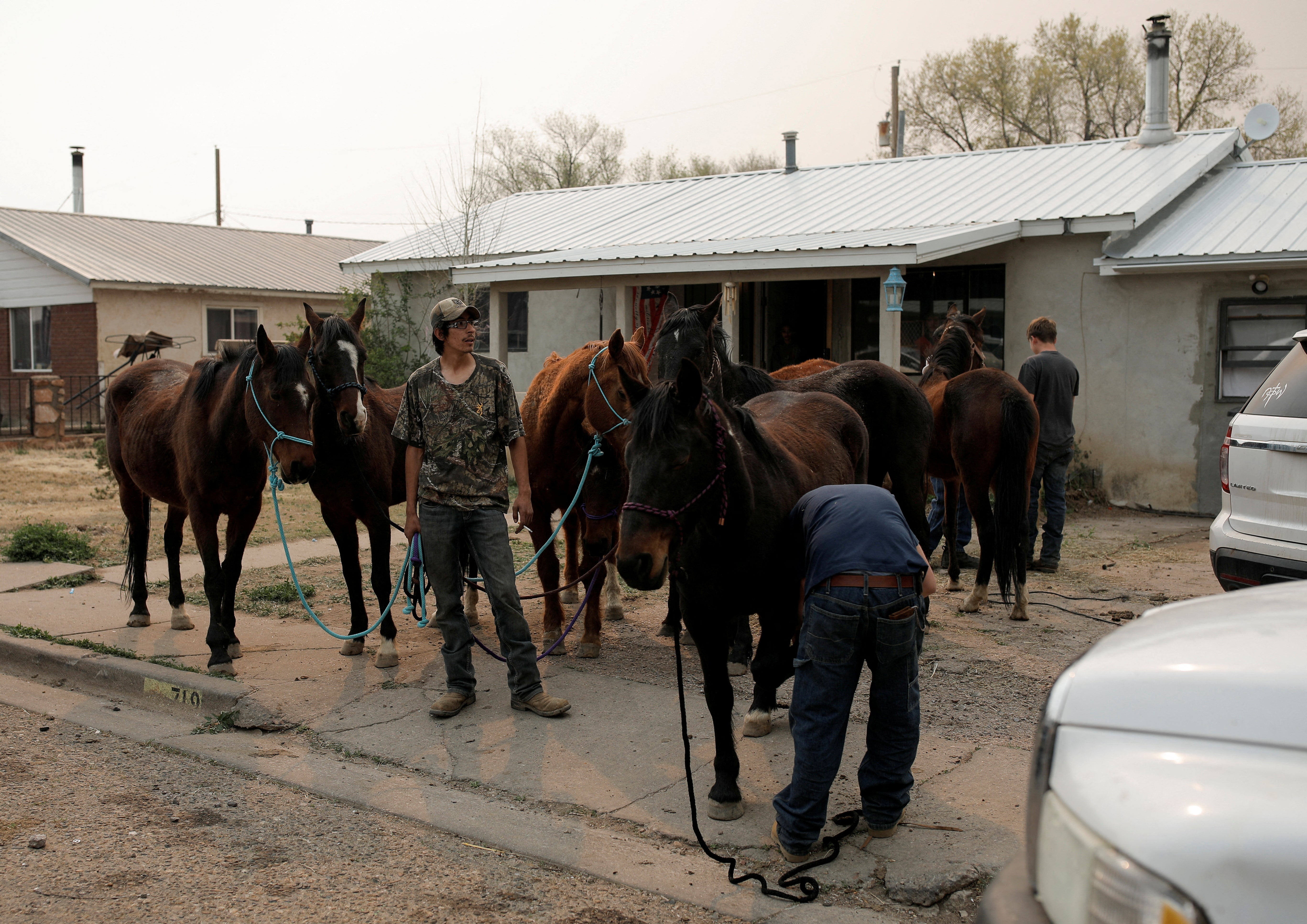 People get ready to evacuate the area near the Calf Canyon/Hermits Peak fire with their horses