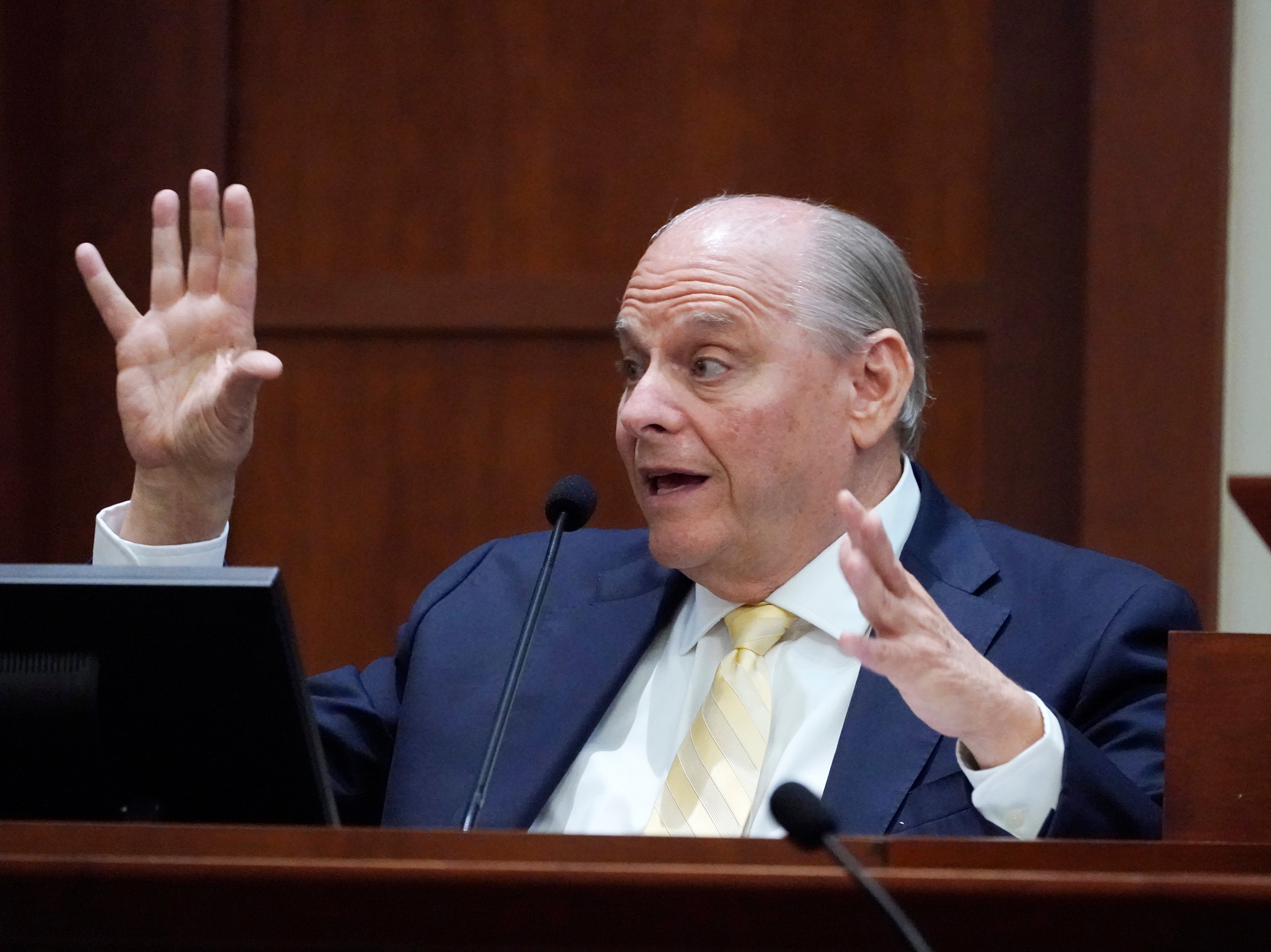 Richard Marks testifies in the courtroom at the Fairfax County Circuit Court in Fairfax, Va., Monday May 2, 2022.