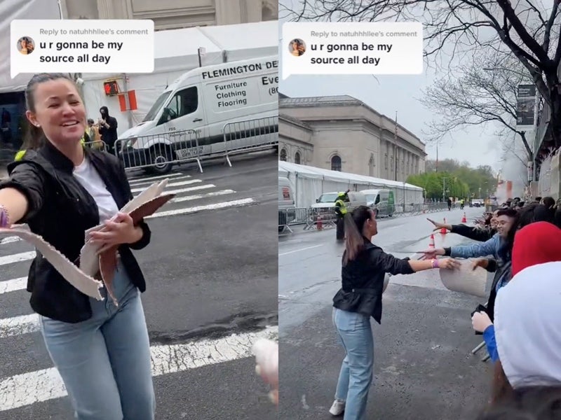 Met Gala fans are given pieces of red carpet ahead of event