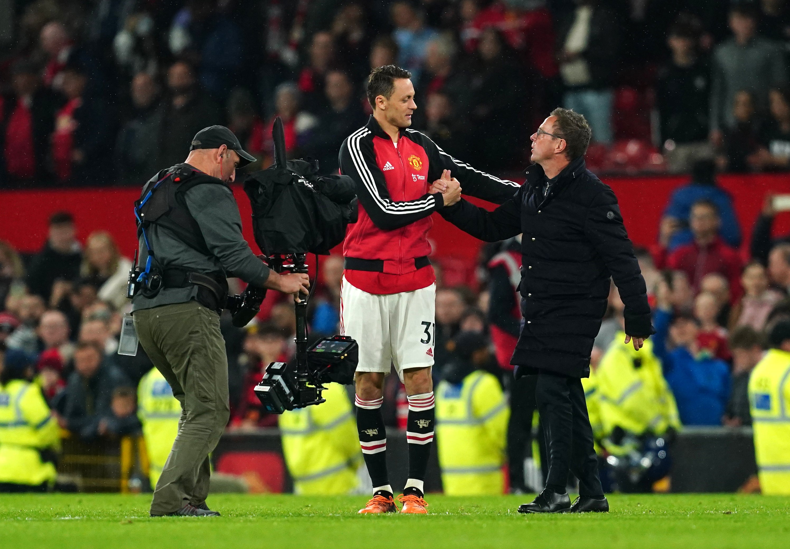 Ralf Rangnick, right, and Nemanja Matic (Martin Rickett/PA)