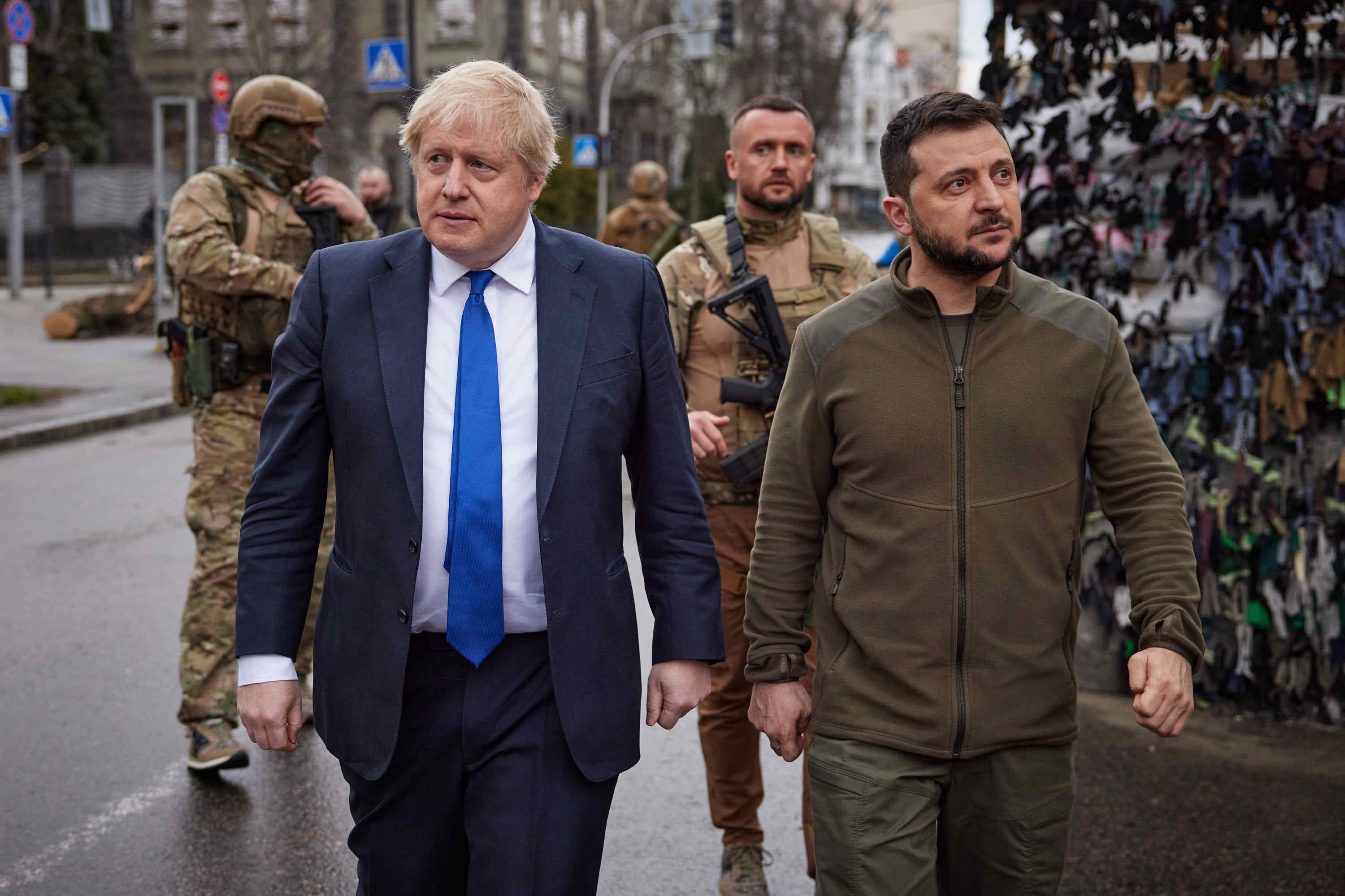 Boris Johnson with Ukrainian president Volodymyr Zelensky during a visit to Kyiv in April