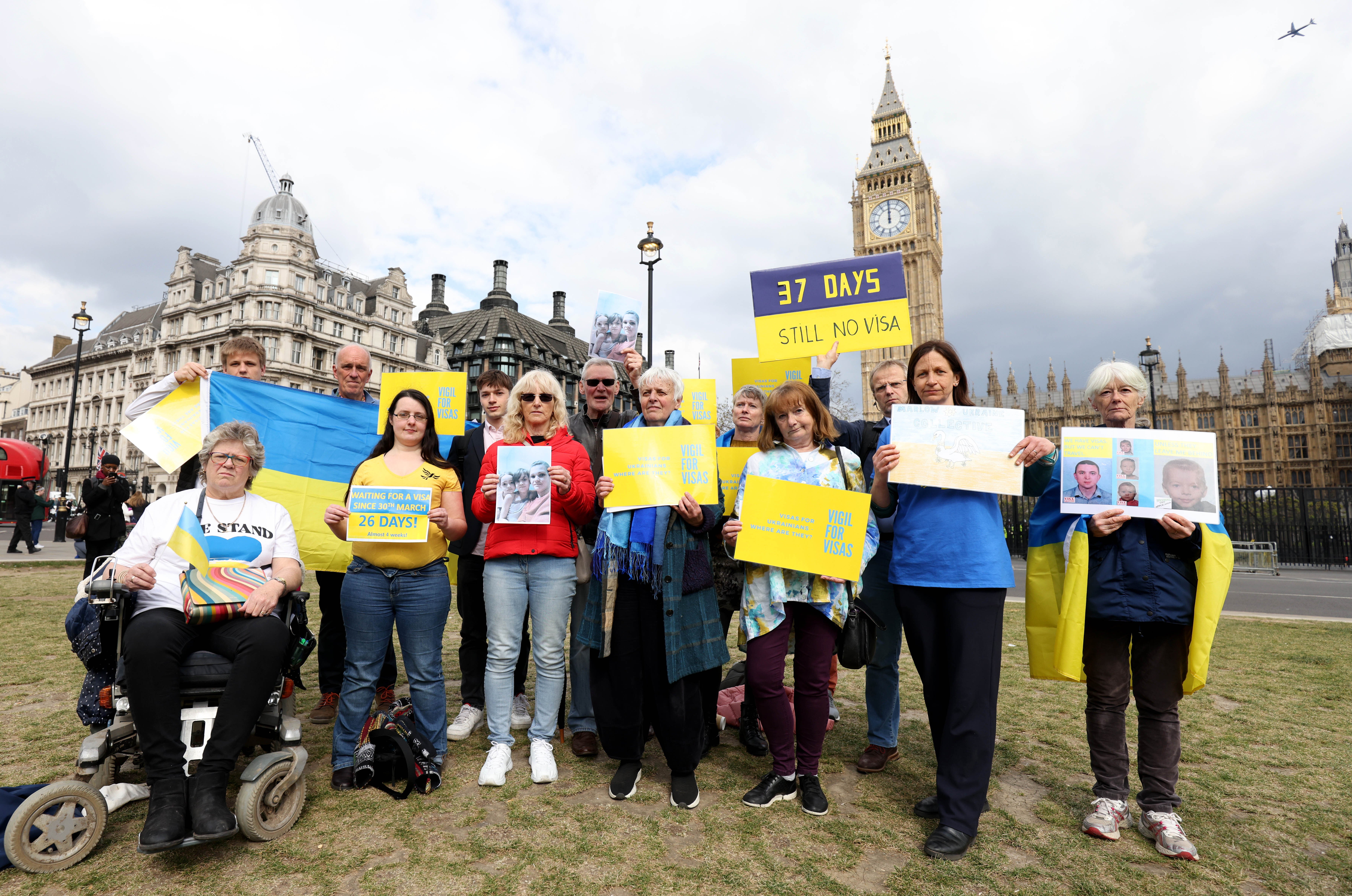 The groups behind the action, Vigil 4 Visas and Taking Action Over the Homes for Ukraine Visa Delays, say the delays have put people in Ukraine and border countries at risk (James Manning/PA)