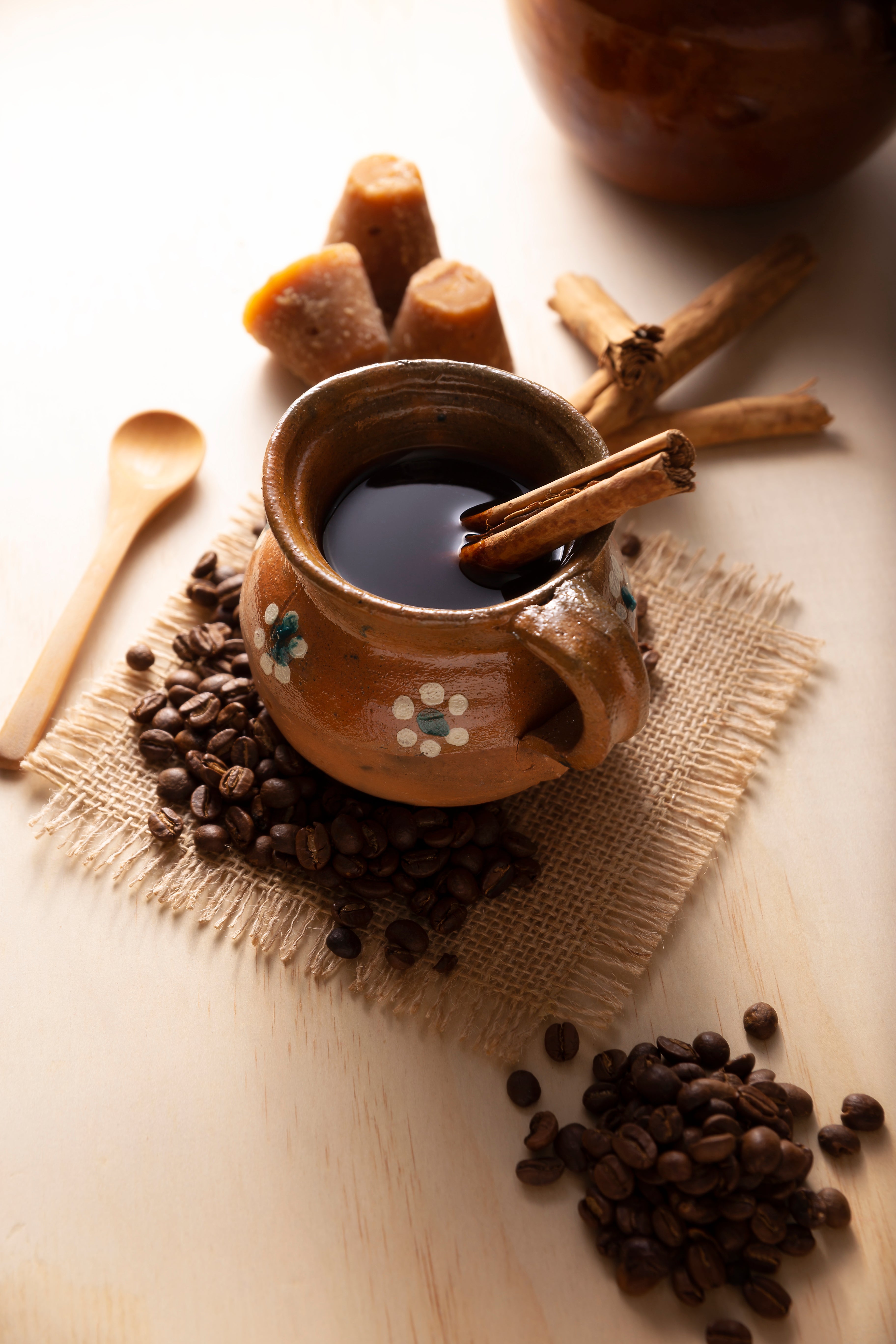 Cafe de Olla is traditionally brewed in a tall clay pot