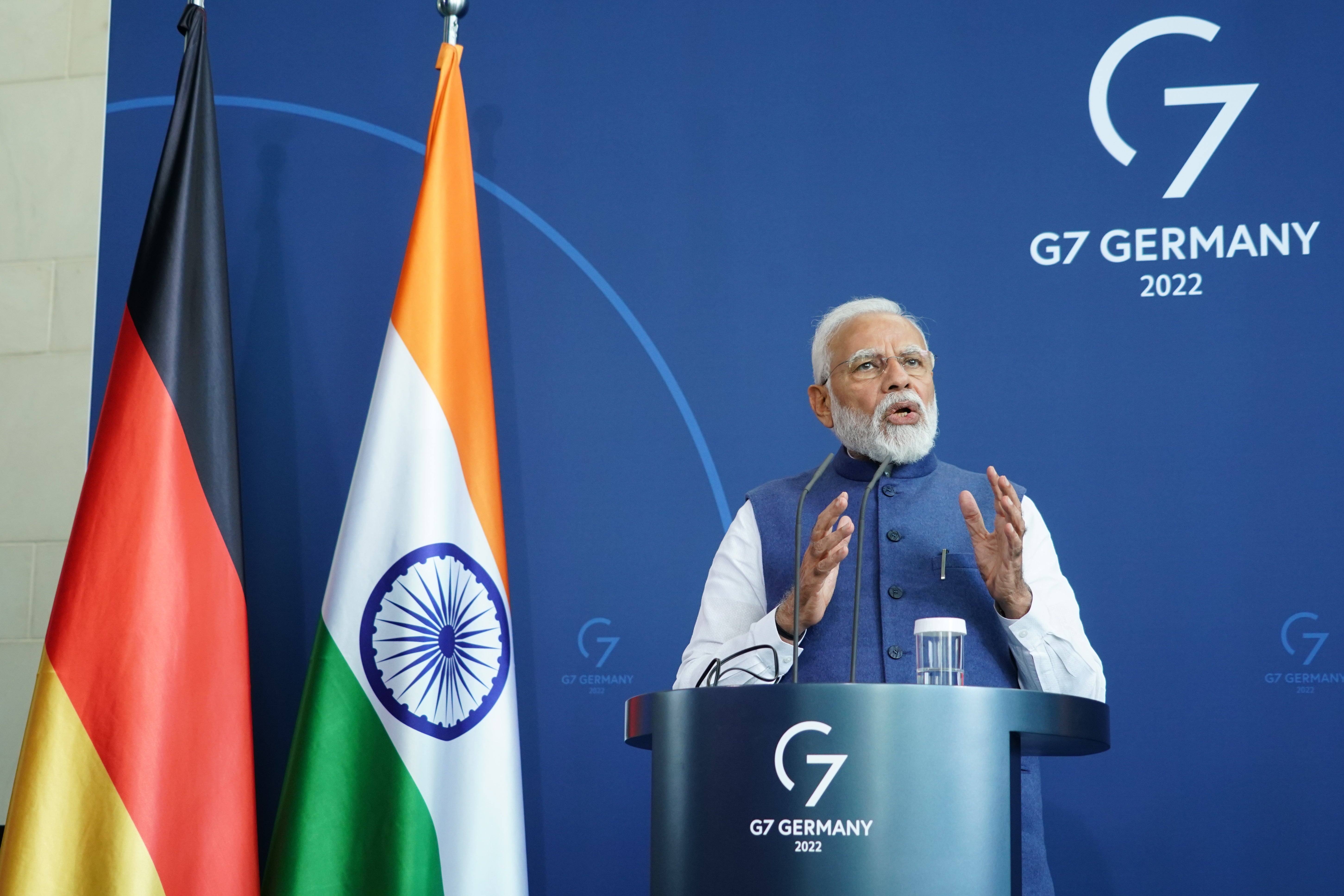 Indian Prime Minister Narendra Modi during a press statement in Berlin, Germany