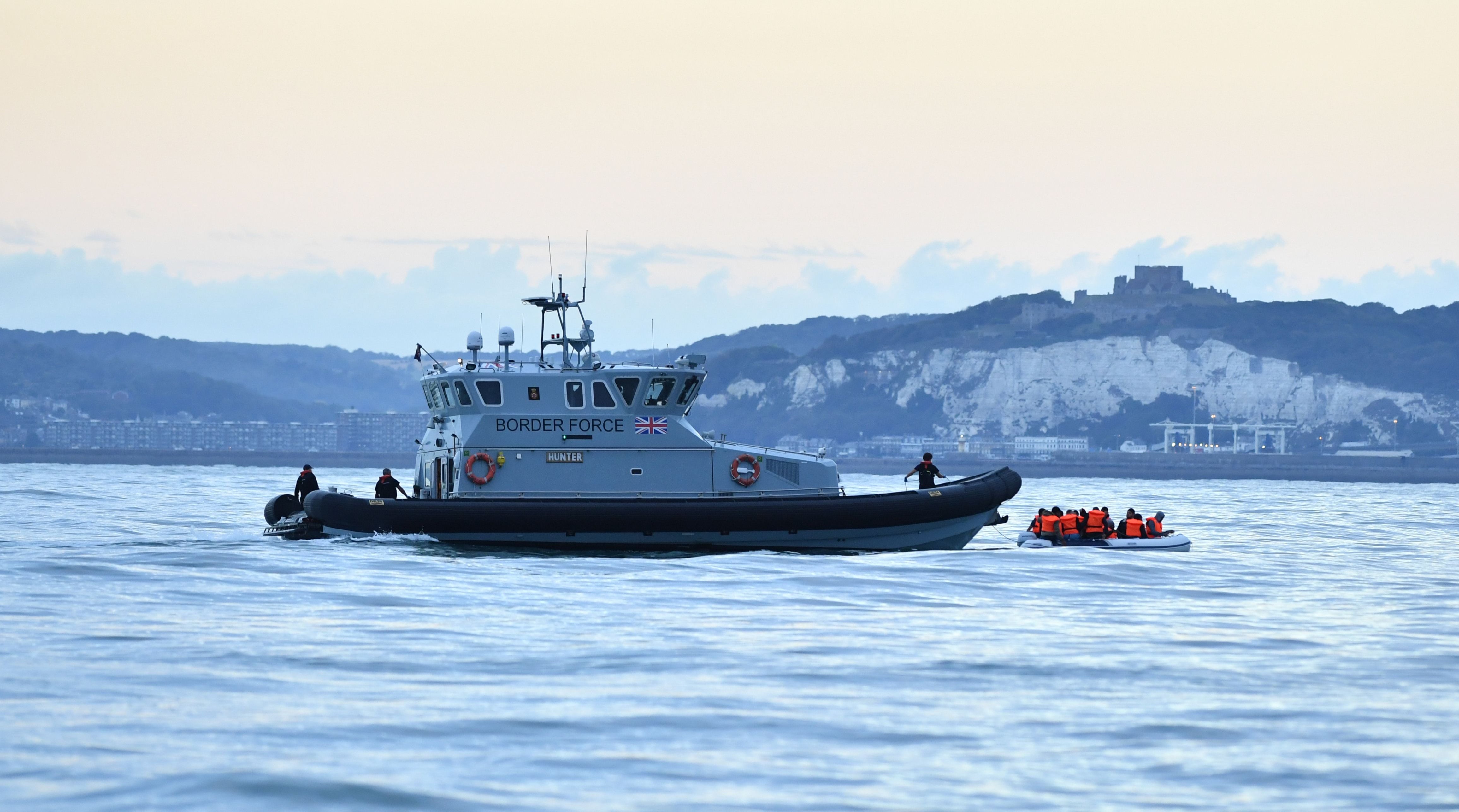 UK Border Force patrol vessel ‘Hunter’ intercepts migrants travelling across the Channel