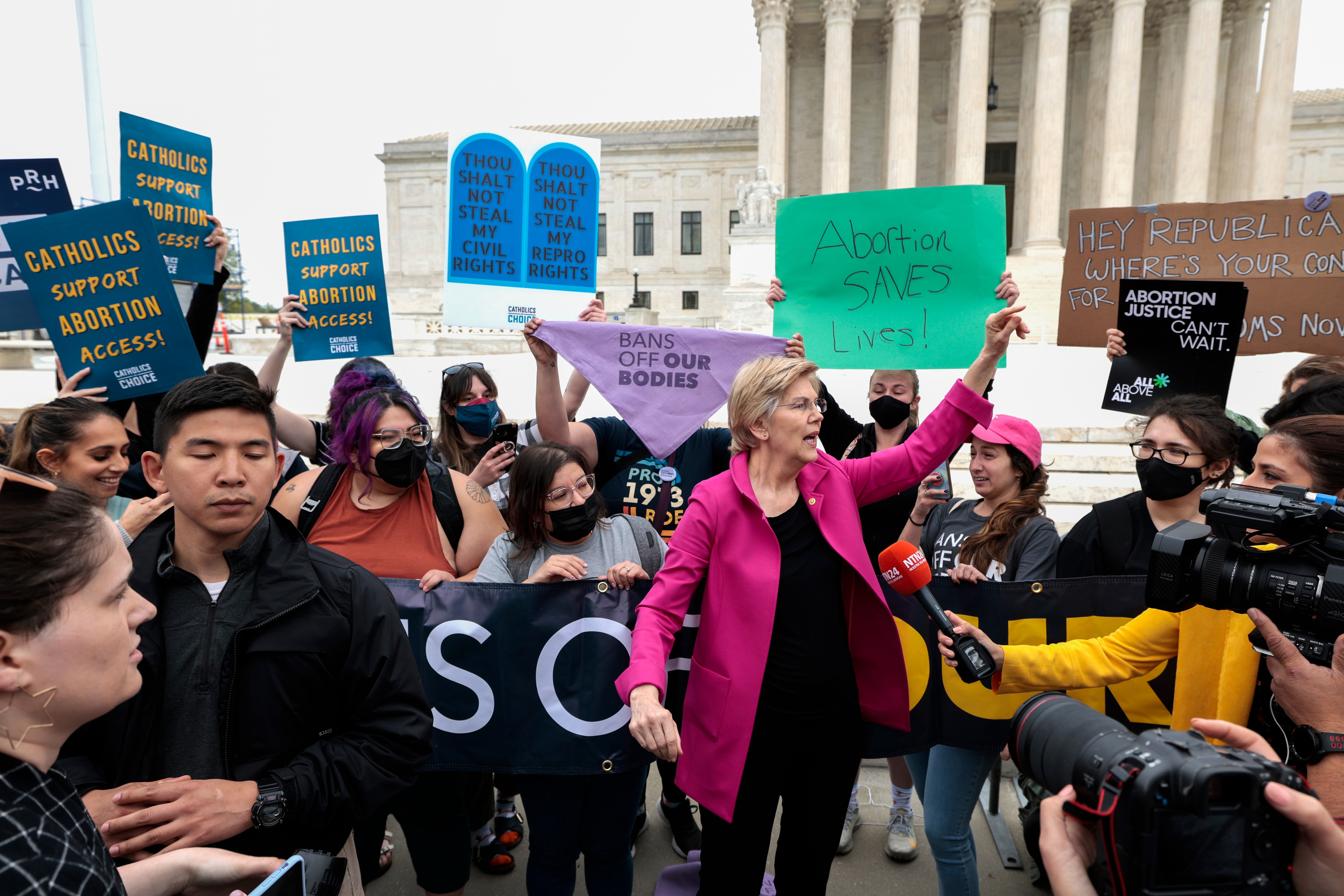 US Senator Elizabeth Warren joins pro-choice demonstrators outside the US Supreme Court on 3 May hours after the leaked draft