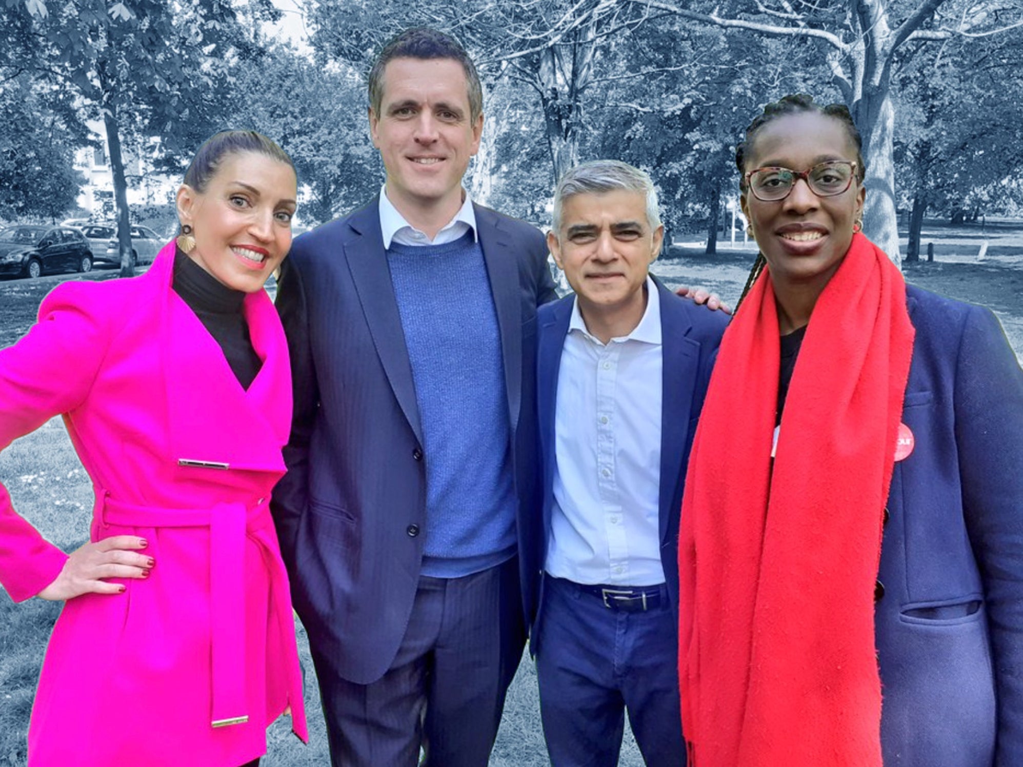 Labour MP Rosena Allin-Khan, councillor Simon Hogg, mayor Sadiq Khan and Florence Eshalomi MP campaigning in Wandsworth