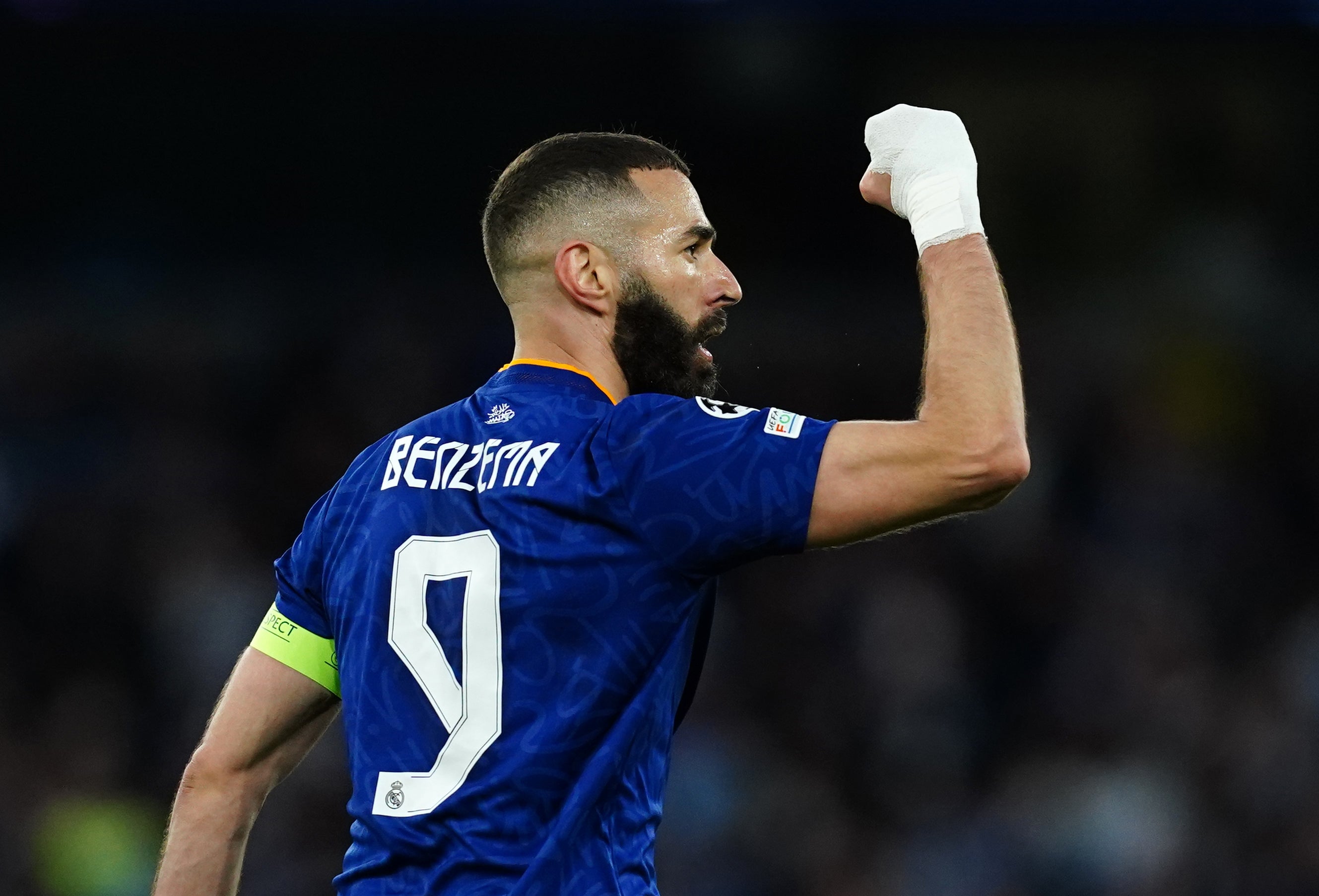 Karim Benzema celebrates scoring against Manchester City (Martin Rickett/PA)