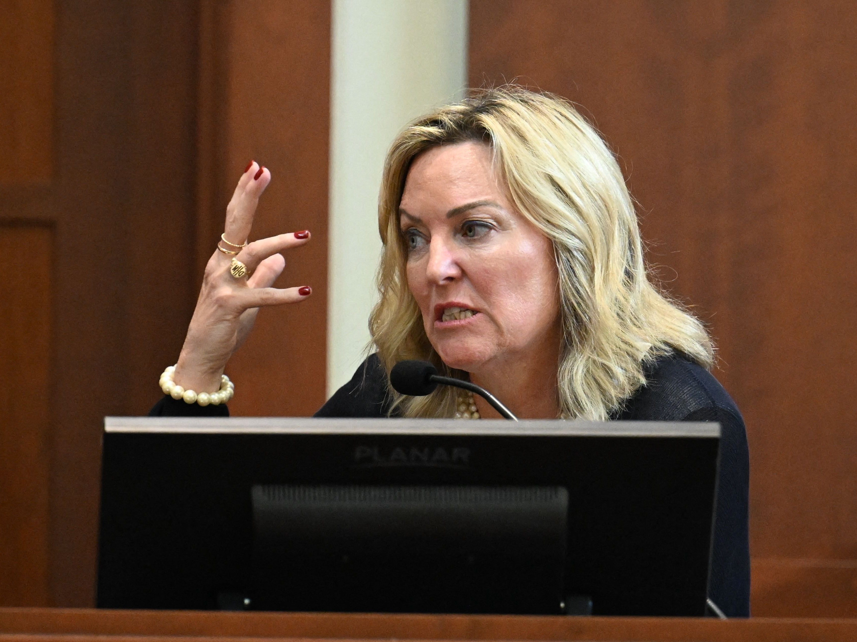 Forensic psychologist Dr. Dawn Hughes, testifies during a hearing at the Fairfax County Circuit Courthouse in Fairfax, Virginia, on May 3, 2022